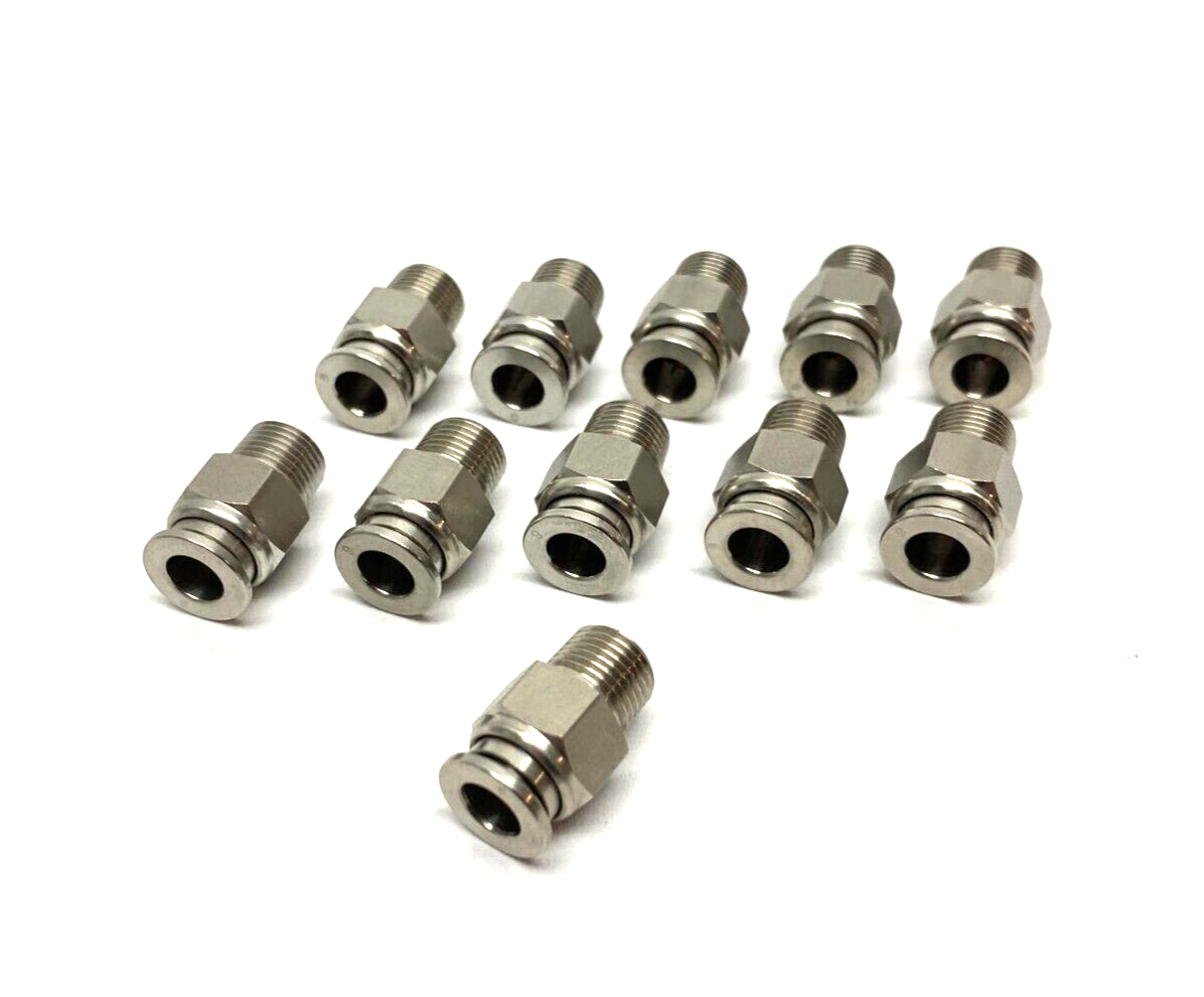 Stainless Steel Straight Snap-Connect Tube Fitting 6mm OD 1/8" Thread LOT OF 11 - Maverick Industrial Sales