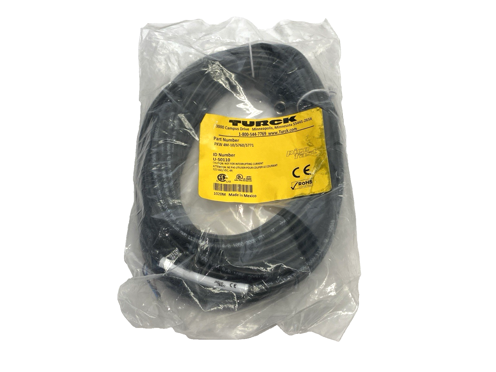 PKW 4M-10/S760/S771 | Turck Picofast Single End Connector Cable F 4-Pin M8 U-50110 - New - Maverick Industrial Sales