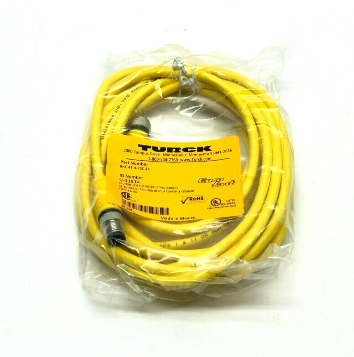 Turck RKC 4T-4-RSC 4T Eurofast Double-Ended Cordset M12 Male to Female U-11514 - Maverick Industrial Sales