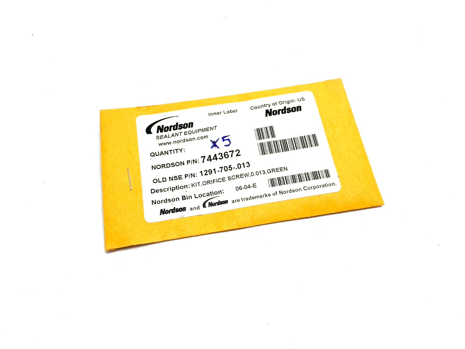 Nordson 7443672 Orifice Screw Kit, 0.013, Green PKG OF 5 - Maverick Industrial Sales