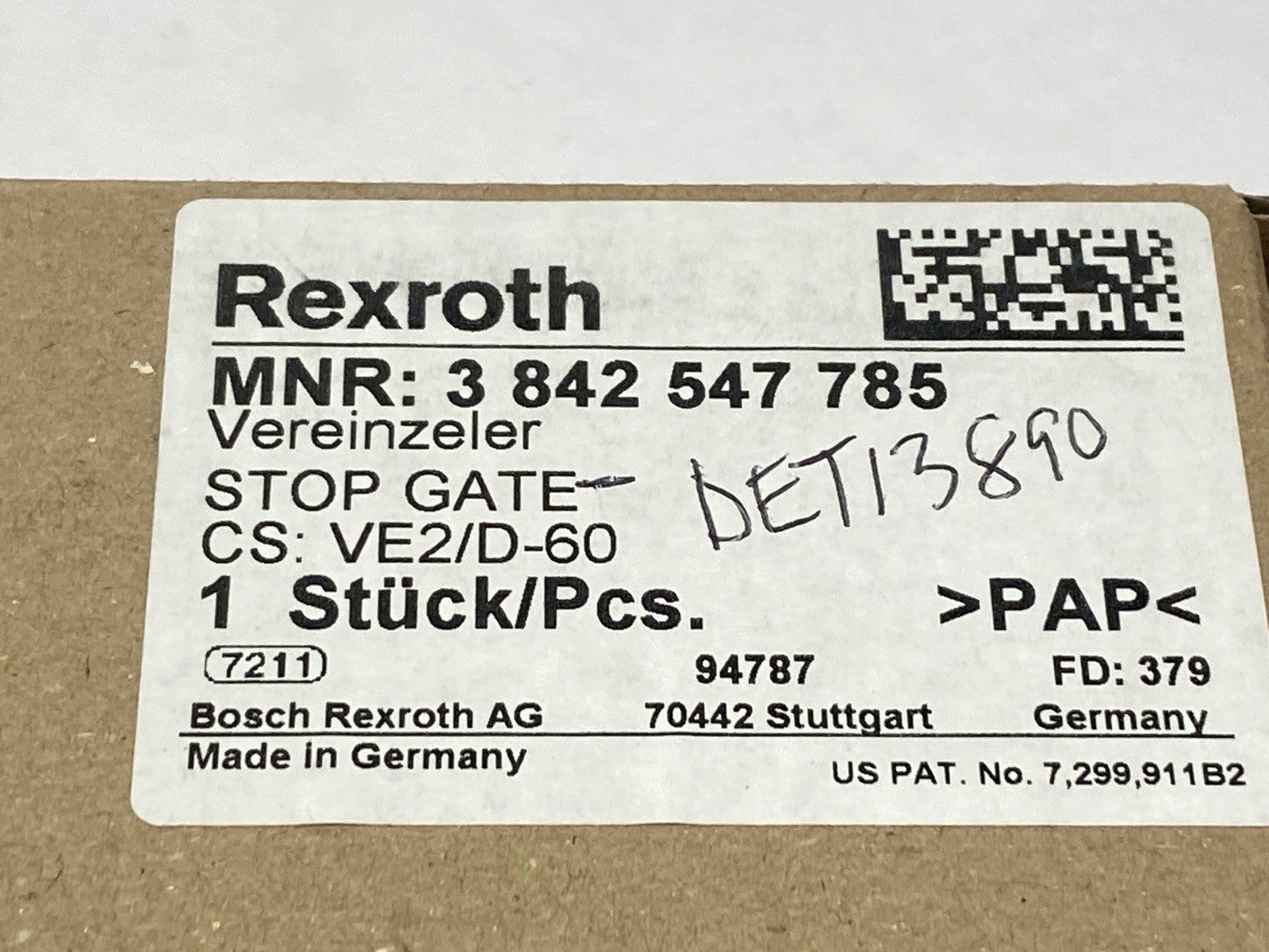 Bosch Rexroth 3842547785 Stop Gate VE 2/D-60 - Maverick Industrial Sales