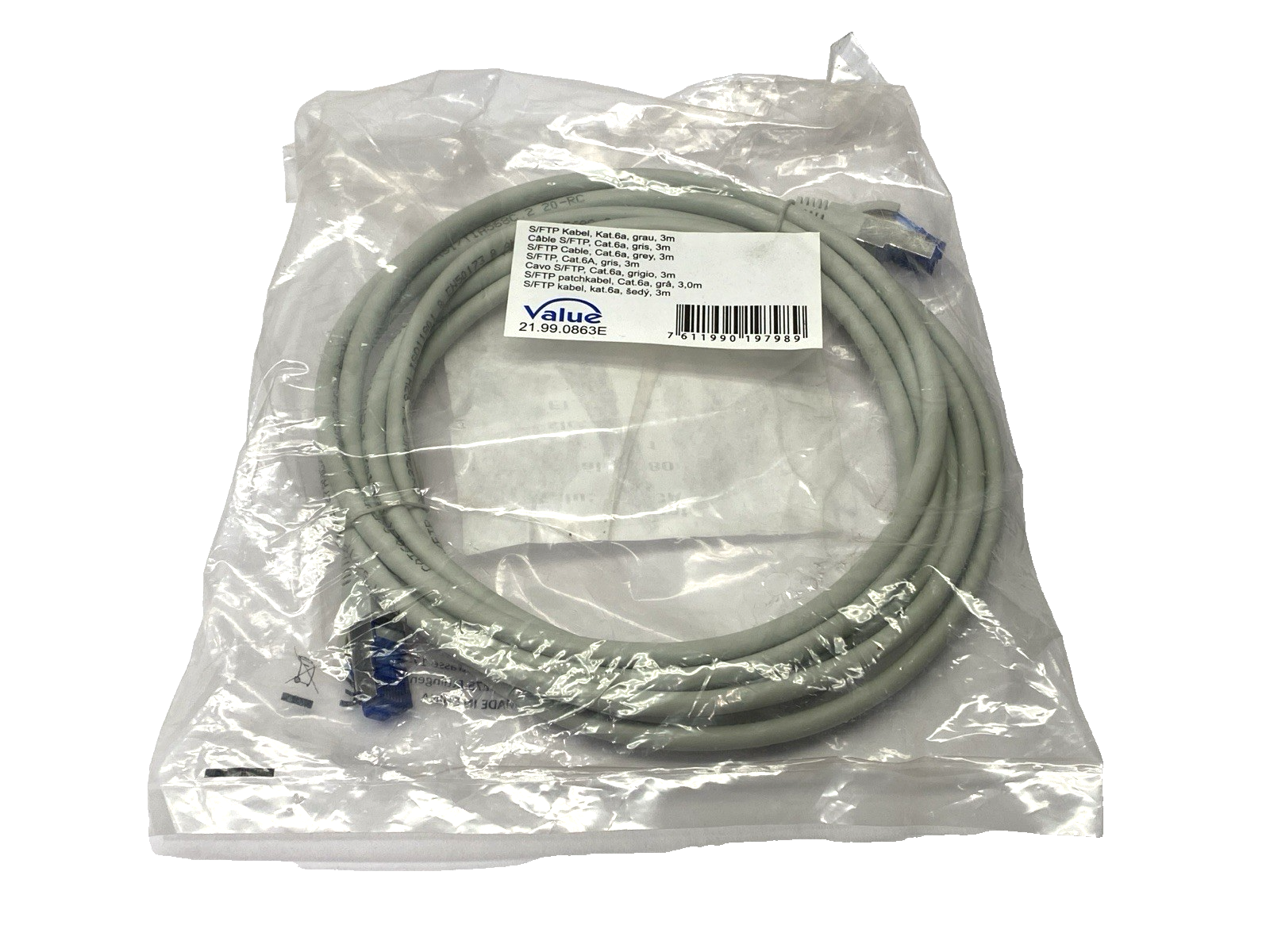 Value 21.99.0863E Double Ended Ethernet Cable Gray Male RJ45 Connectors 3m - Maverick Industrial Sales