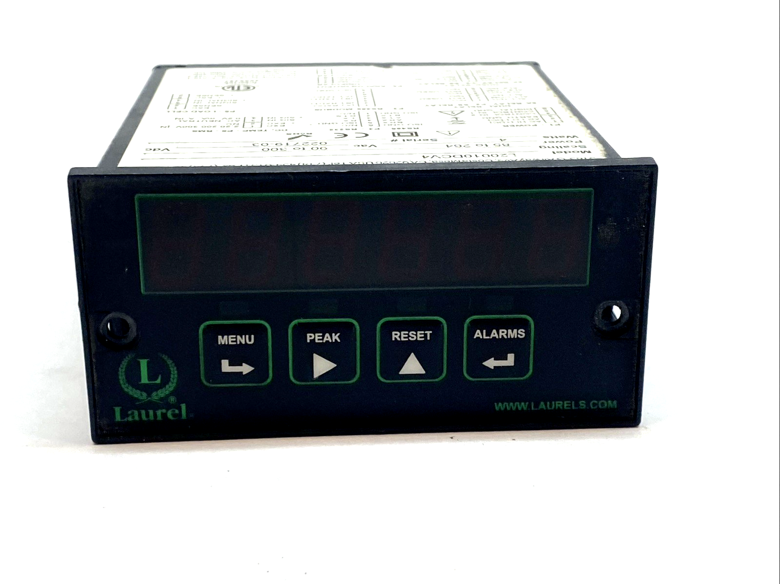 L20010DCV4 | Laurel DC Voltage Current Panel Meter 1/8 Din Red LED 85–264VAC - Used - Maverick Industrial Sales