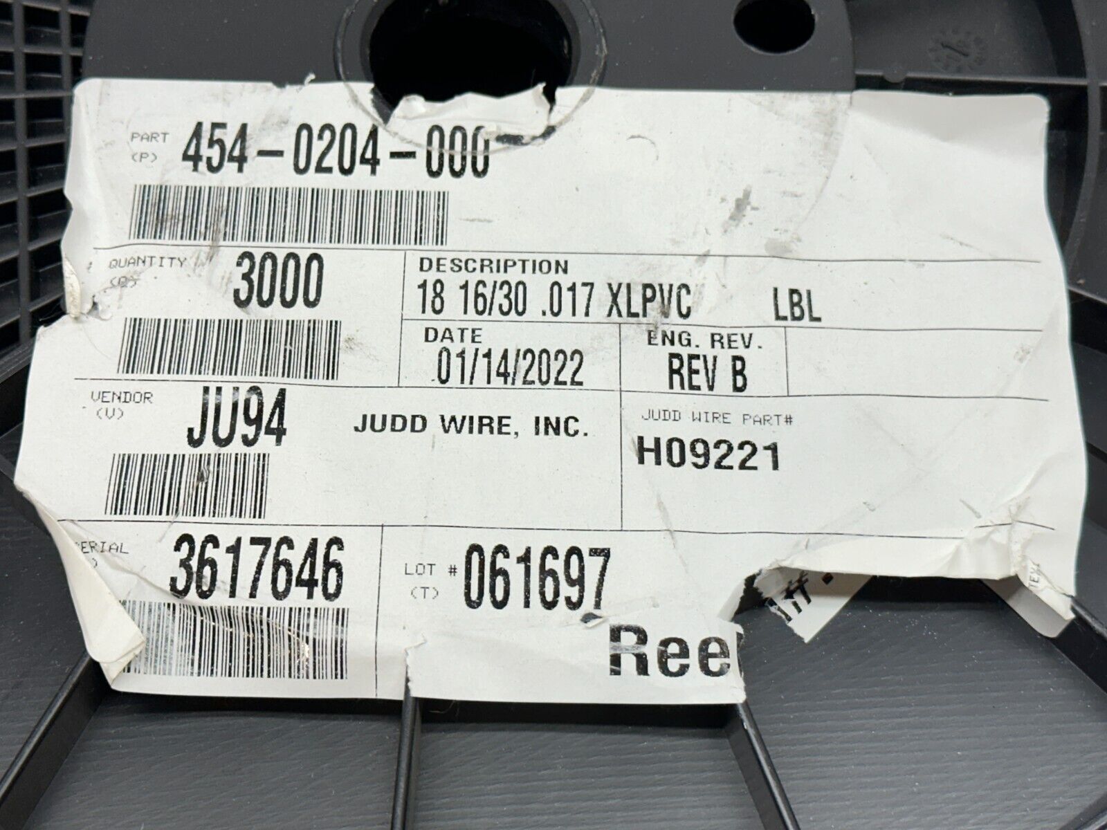 Judd Wire 454-0204-000 18AWG 16/30 .017 XLPVC H09221 3000ft Spool 1780ft LEFT - Maverick Industrial Sales