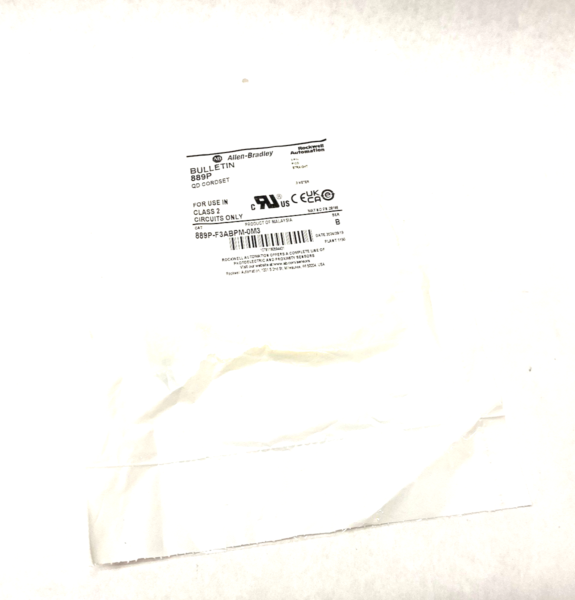 Allen Bradley 889P-F3ABPM-0M3 Ser. B Double Ended Pico Connection Cable 3-Pin - Maverick Industrial Sales
