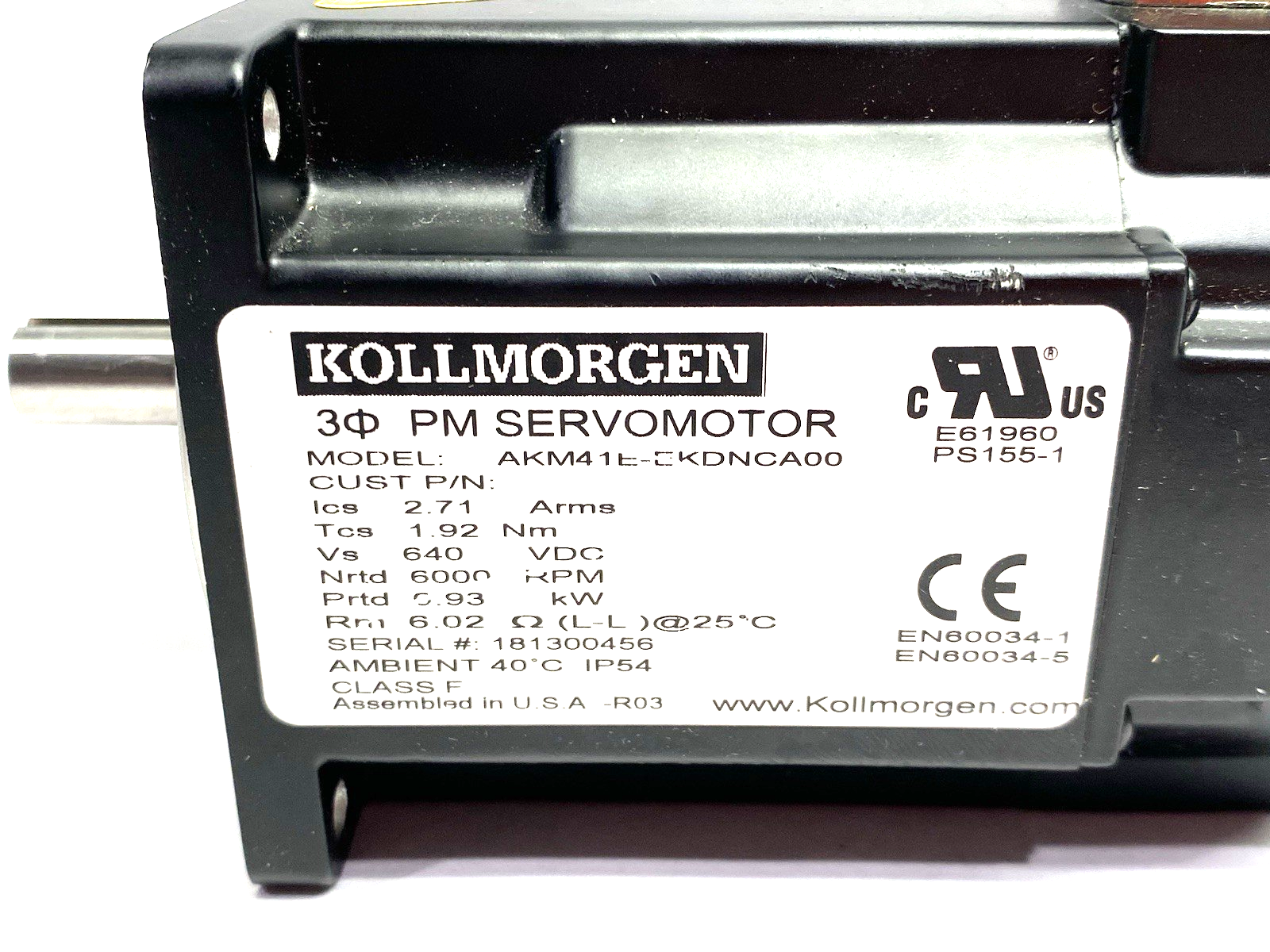AKM41E-EKDNCA00 | Kollmorgen 3-Phase PM Servomotor 2.71 Arms, 6000rpm - New – Open box - Maverick Industrial Sales