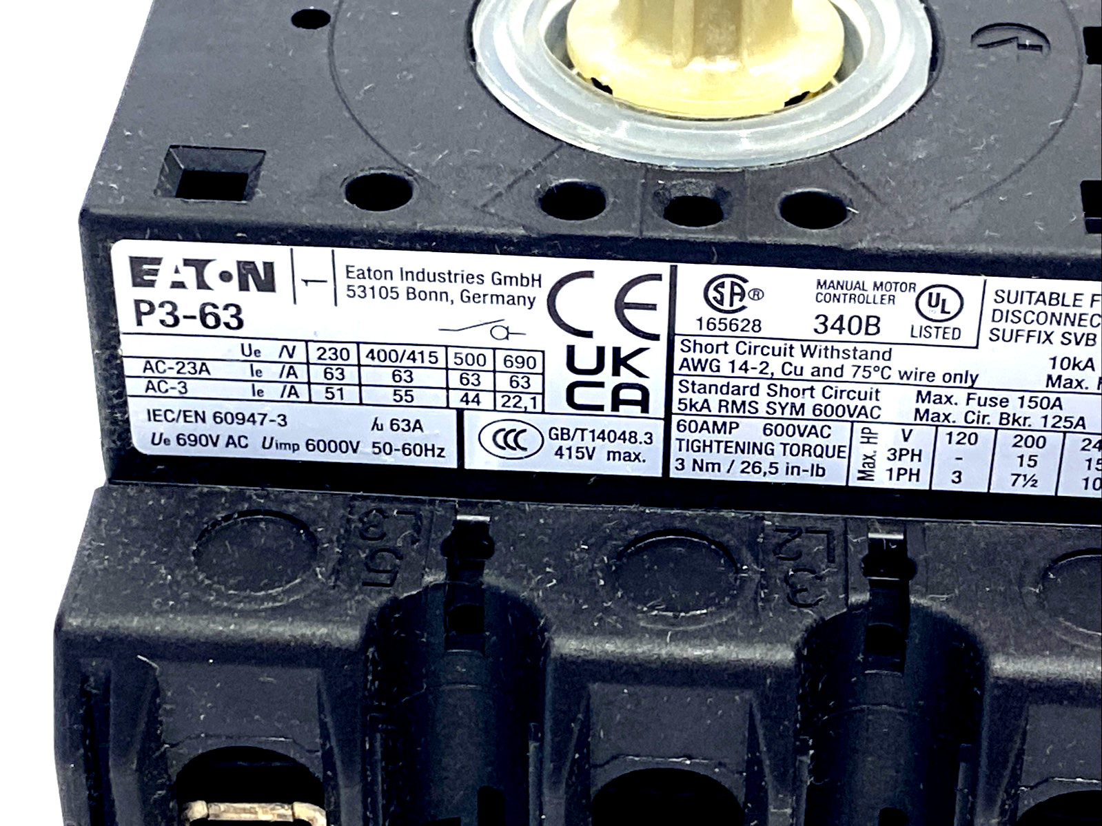 Eaton P3-63/EA/SVB-SW Rotary Disconnect Circuit Interruptor, Flush, Black, 63A - Maverick Industrial Sales