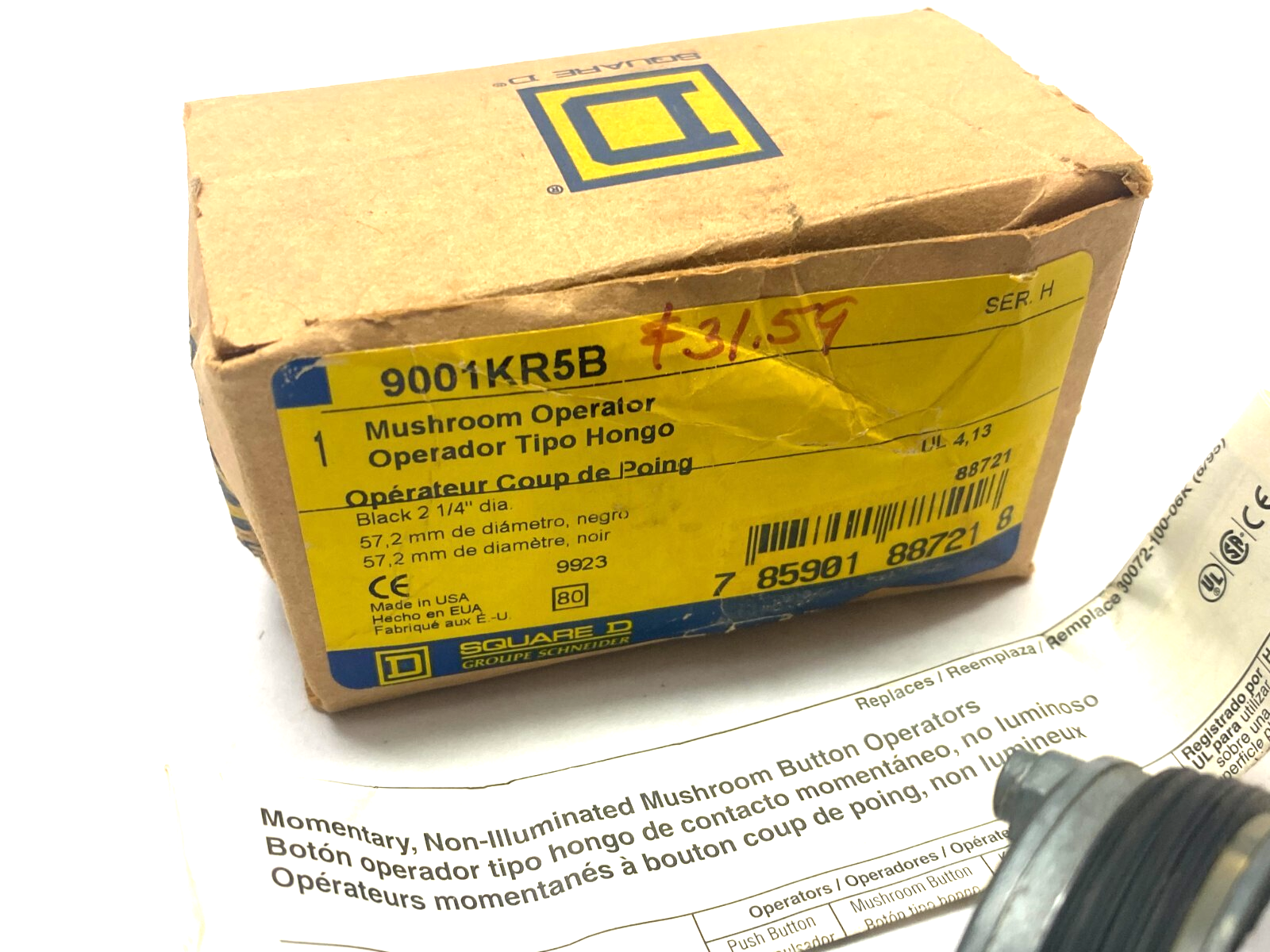 Square D 9001KR5B Mushroom Head Operator Pushbutton Black 2-1/4" Dia. - Maverick Industrial Sales