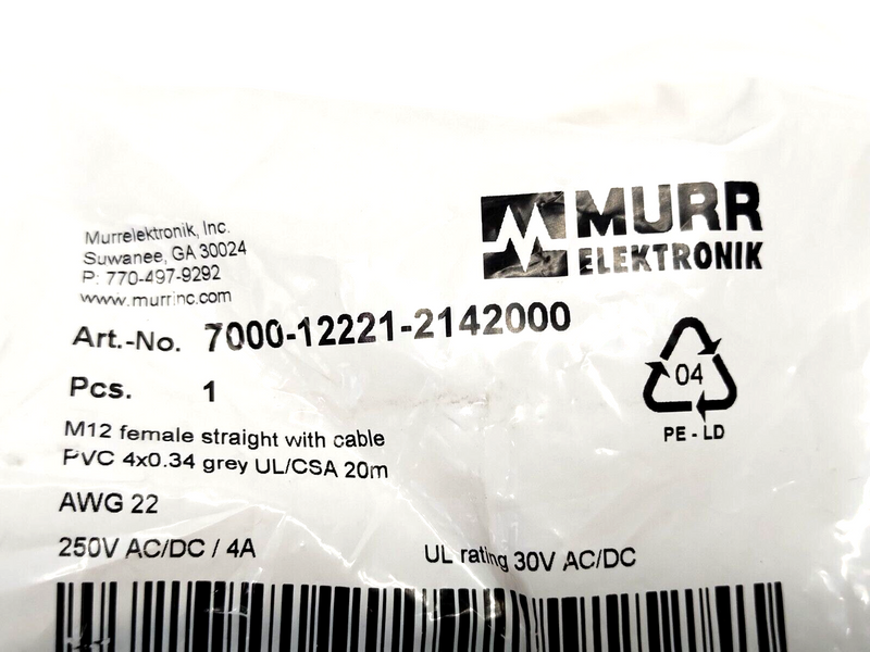 Murr Elektronik 7000-12221-2142000 Cordset M12 4-Pin Female To Leads 20m - Maverick Industrial Sales