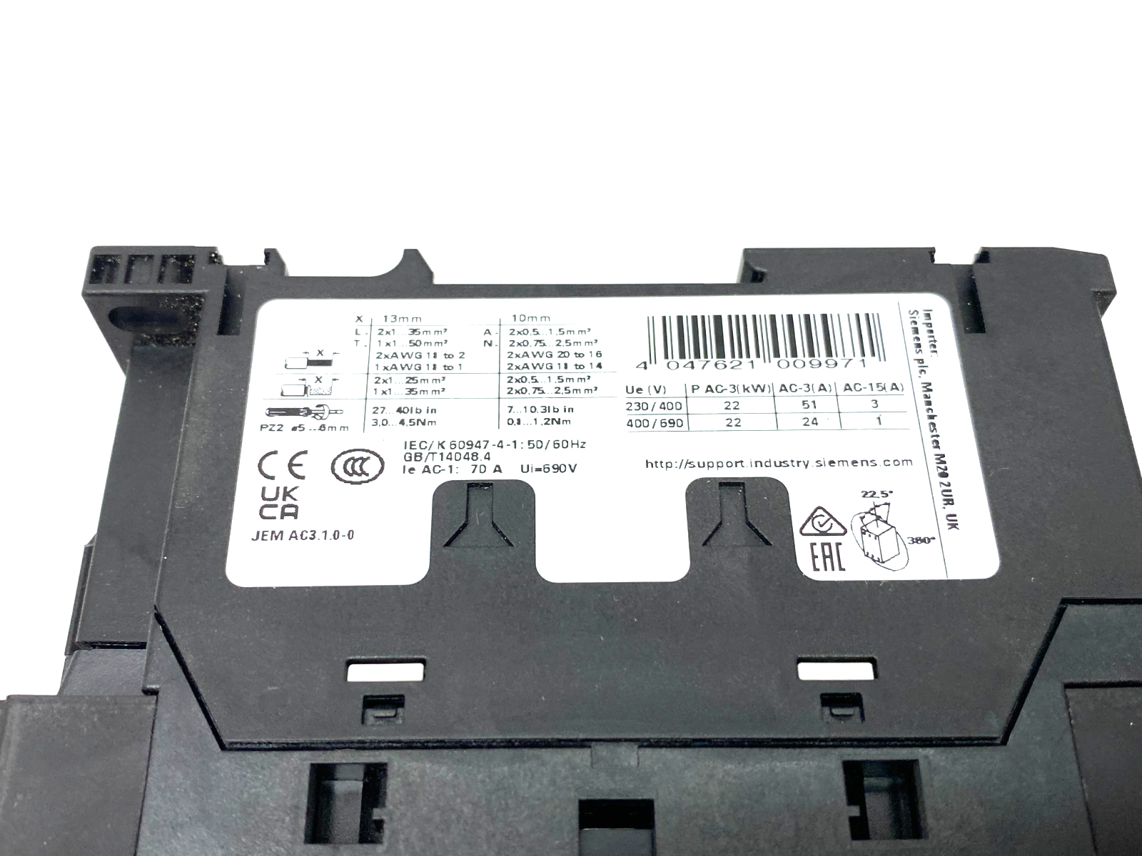 Siemens 3RT2036-1KB40 SIRIUS Power Contactor 3-Pole Screw Terms. 400V - Maverick Industrial Sales