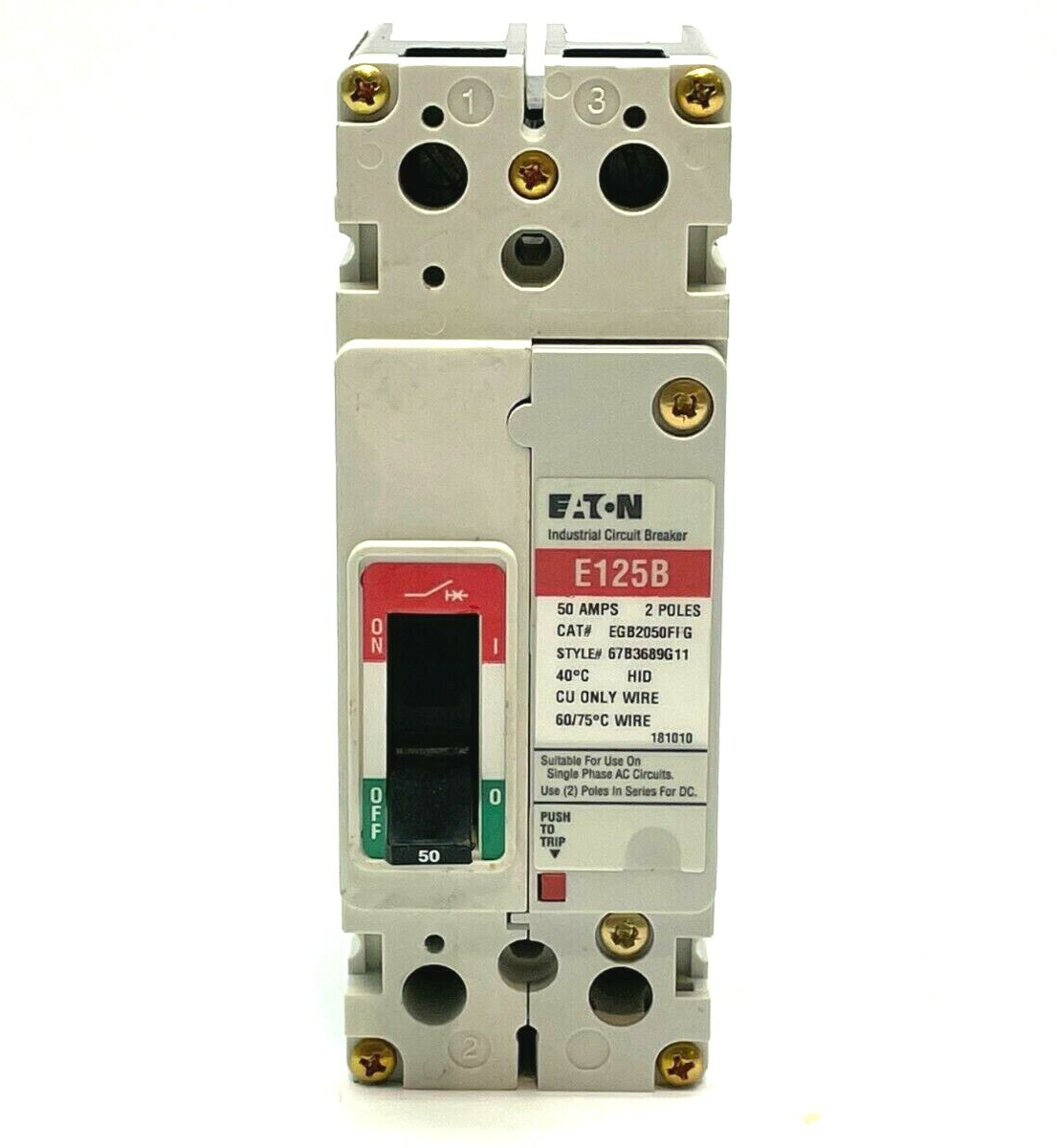 Eaton EGB2050FFG Molded Case Circuit Breaker 50A 2-Pole Style 67B3689G11 - Maverick Industrial Sales
