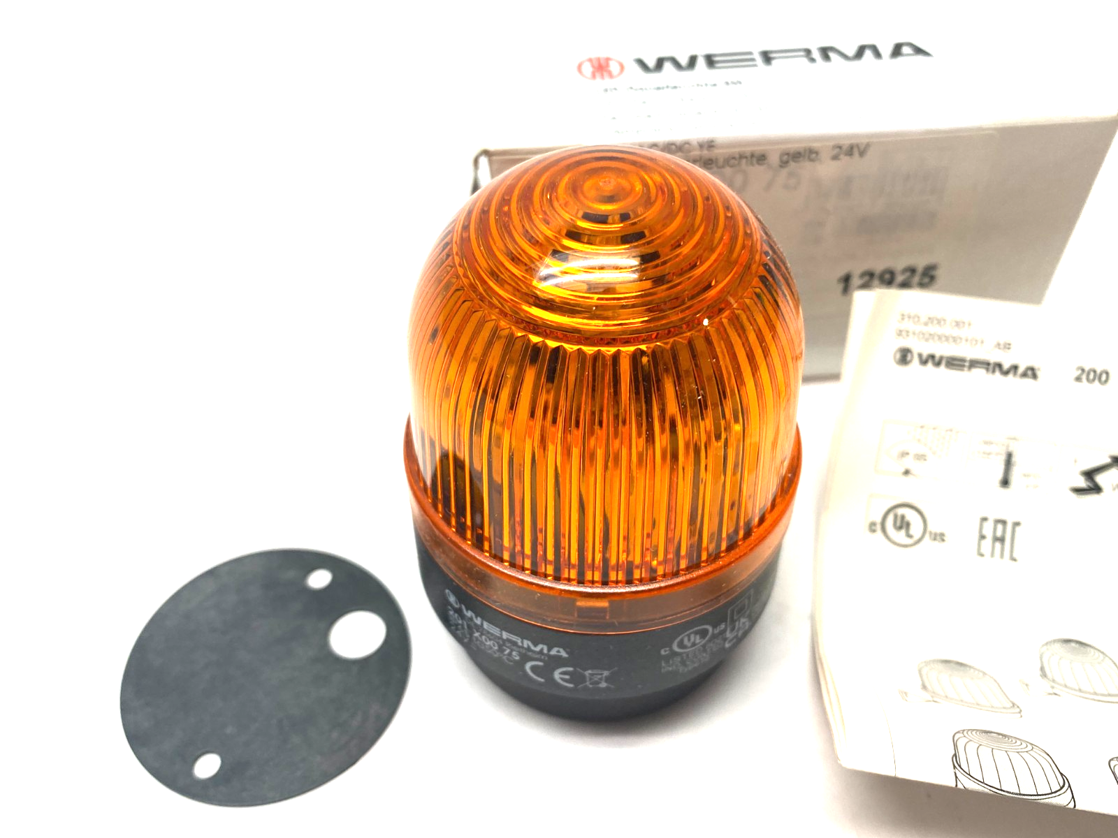 Werma 201 300 75 Permanent LED Beacon BM 24V AC/DC Yellow - Maverick Industrial Sales