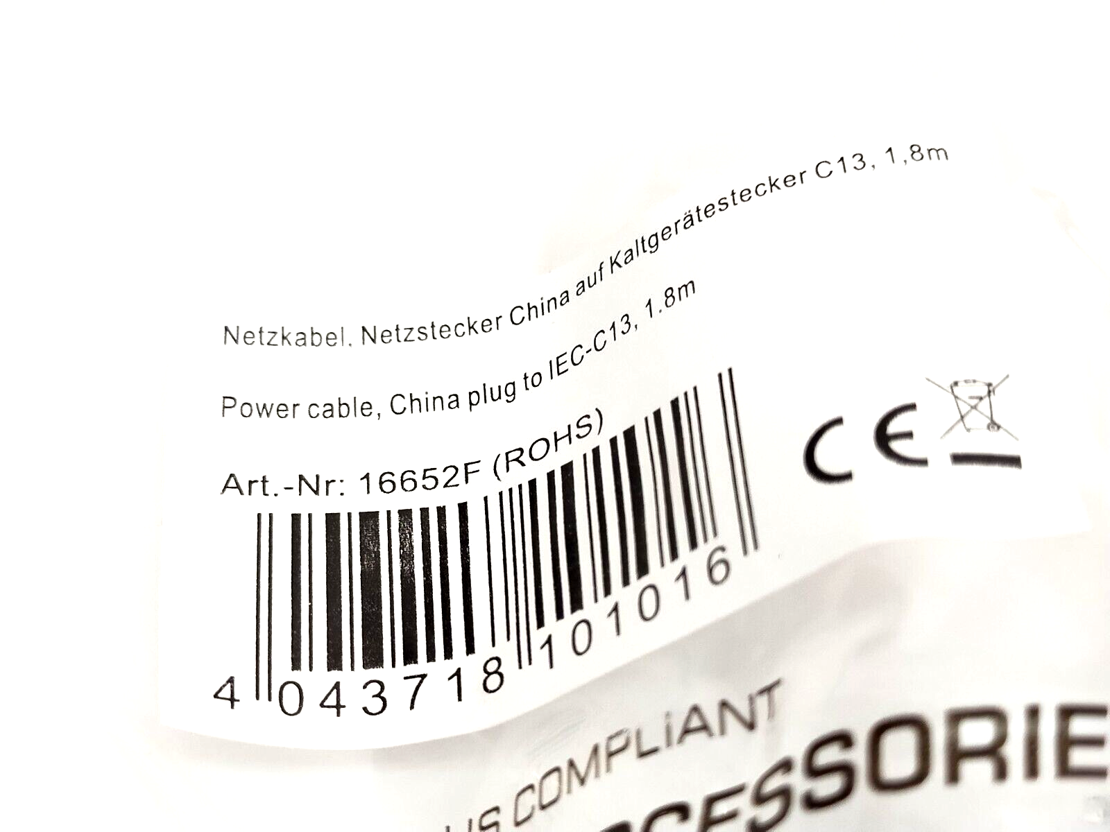 inLine 16652F Power Cable, China Plug To IEC-C13, 1.8m LOT OF 2 - Maverick Industrial Sales
