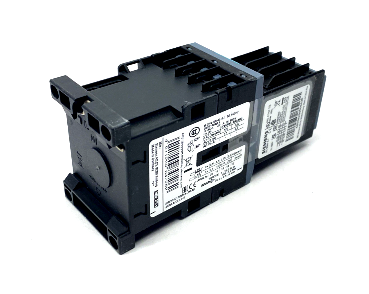 3RT2017-1BB44-3MA0 | Siemens Contactor 3-Pole 12A 5.5kW, 24V DC Coil 2NO 2NC - New - Maverick Industrial Sales