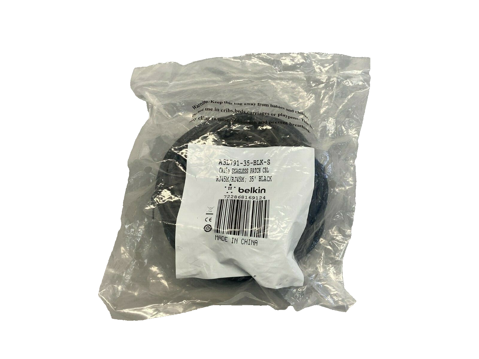 A3L791-35-BLK-S | Belkin CAT5e Snagless Ethernet Patch Cable 35' Black - New - Maverick Industrial Sales