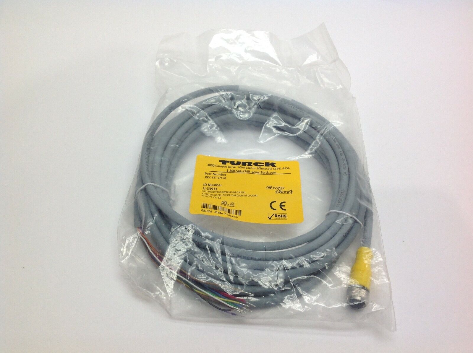 Turck RKC 12T-6/S90 Eurofast Molded Cordset U-33931 12 Pin Female To Free End - Maverick Industrial Sales