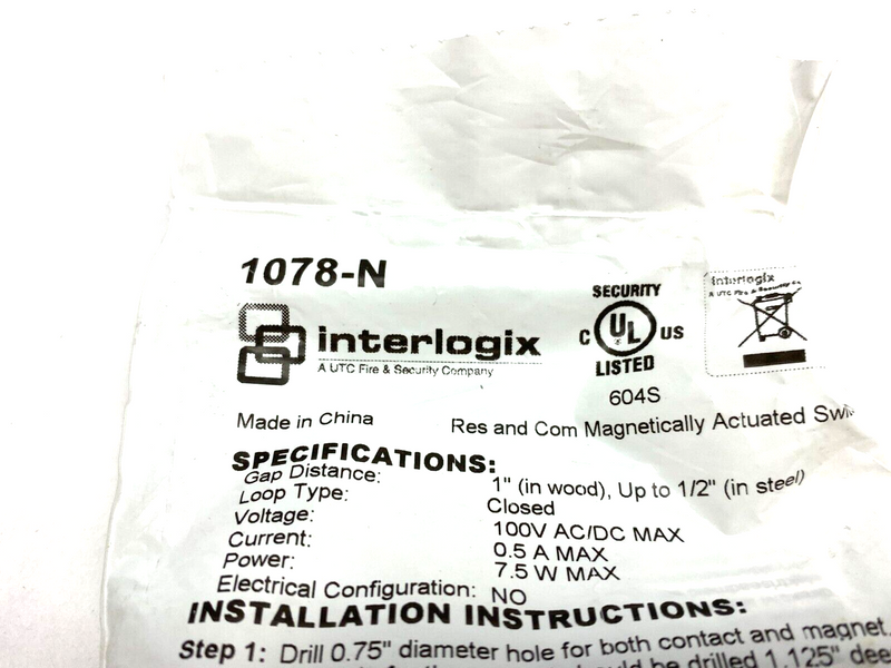 Interlogix 1078-N Res and Com Magnetic Actuated Switch - Maverick Industrial Sales