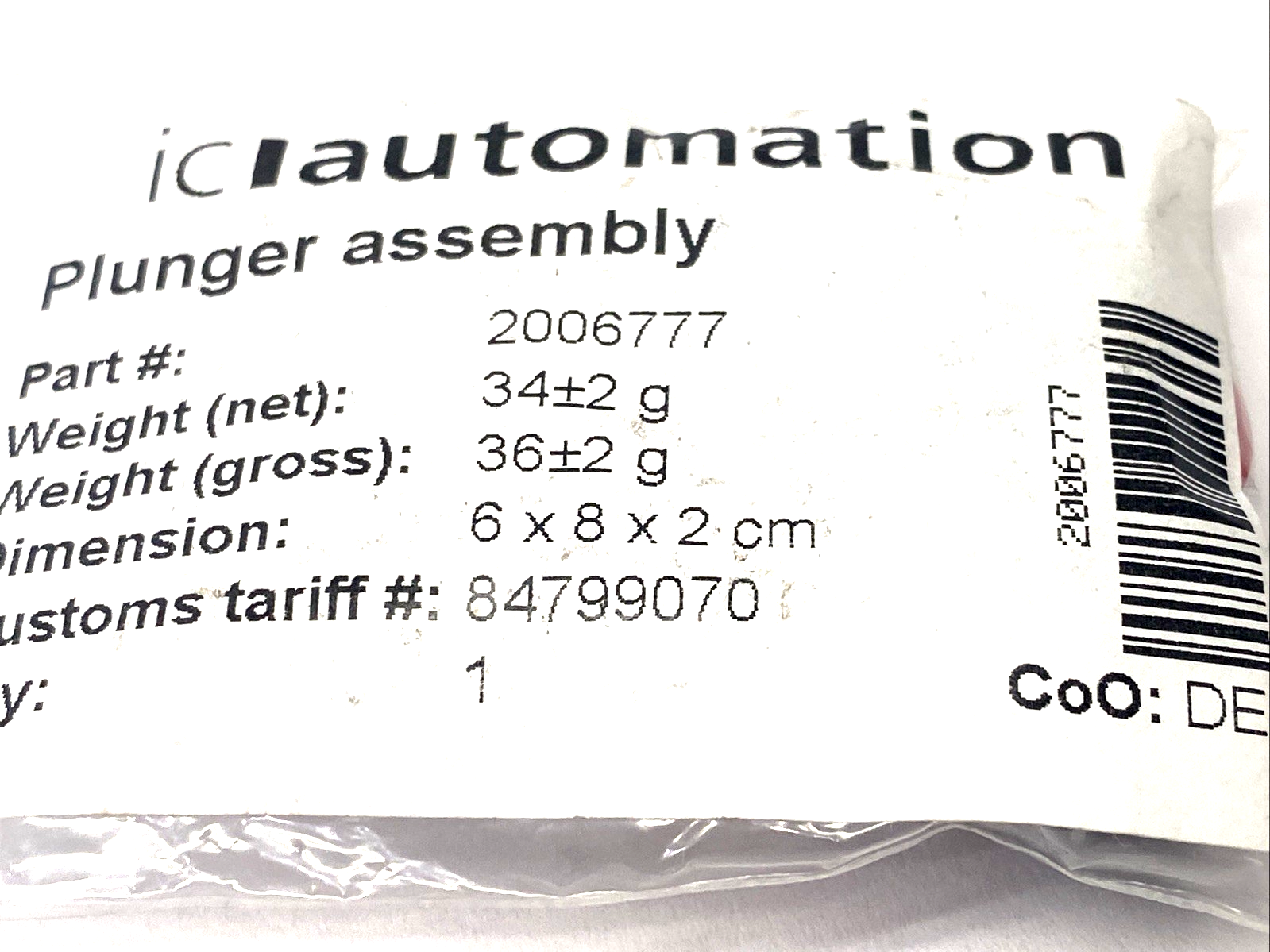 ic Automation 2006777 Plunger Assembly 6 x 8 x 2 cm - Maverick Industrial Sales