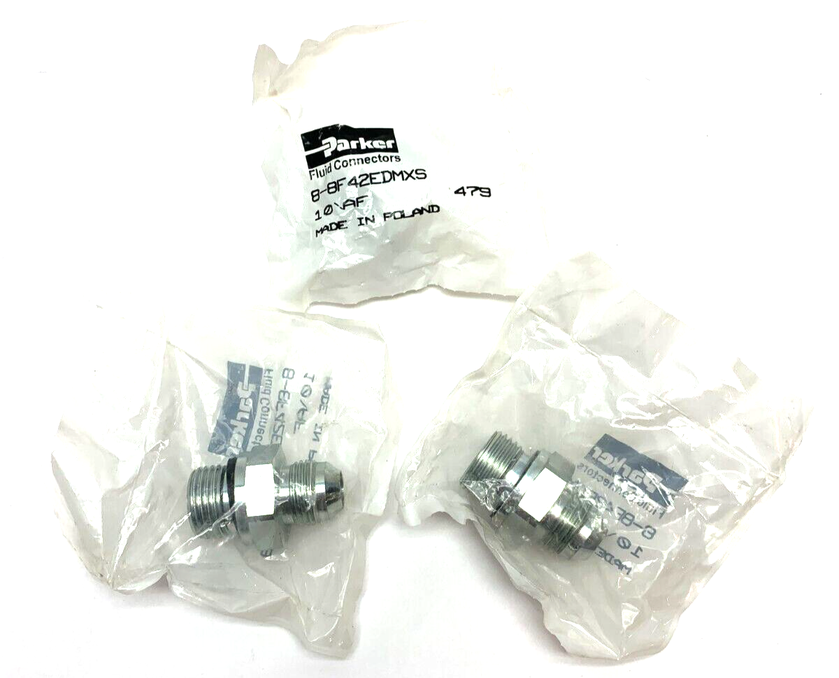 Parker 8-8F42EDMXS Triple-Lok 37 Degree Flare JIC Male Connector BOX OF 3 - Maverick Industrial Sales