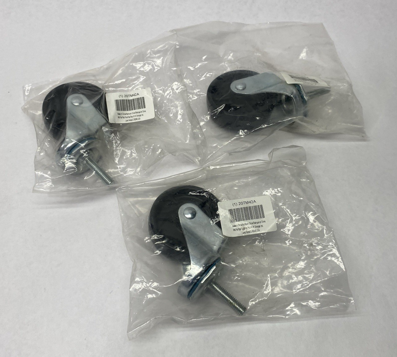 20TM42 Swivel Stem Caster 3" Wheel 125lbs Capacity LOT OF 3 - Maverick Industrial Sales