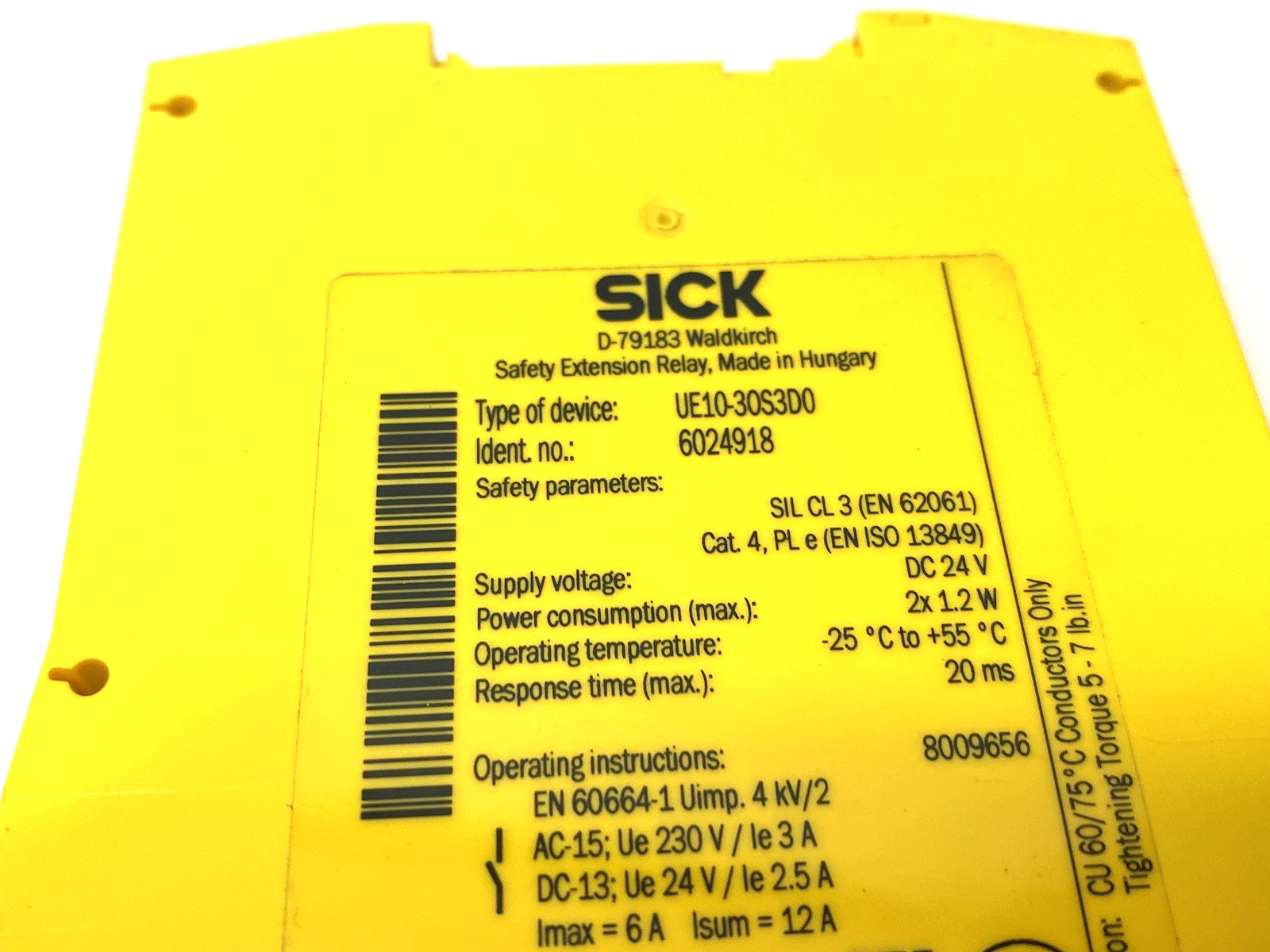 Sick UE10-3OS3D0 Safety Relay, Category 4, SIL 3 (IEC 61508), 6024918 NO BOX - Maverick Industrial Sales