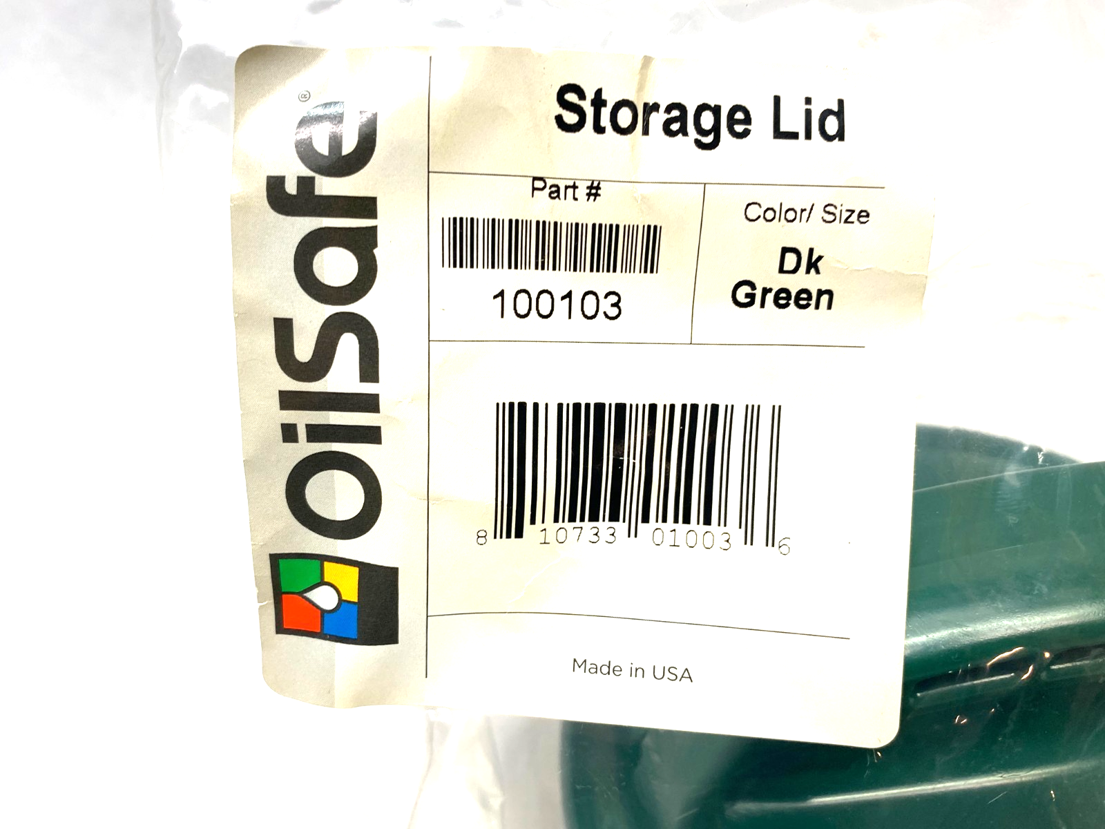 100103 | Oilsafe Spill-Proof Storage Lid, Dark Green - New - Maverick Industrial Sales