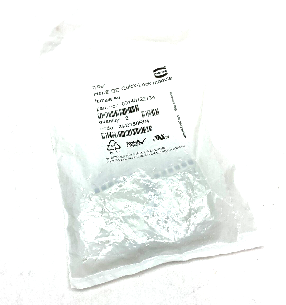 Harting 09140122734 Han DD Quick-Lock Module Female Au PKG OF 2 - Maverick Industrial Sales
