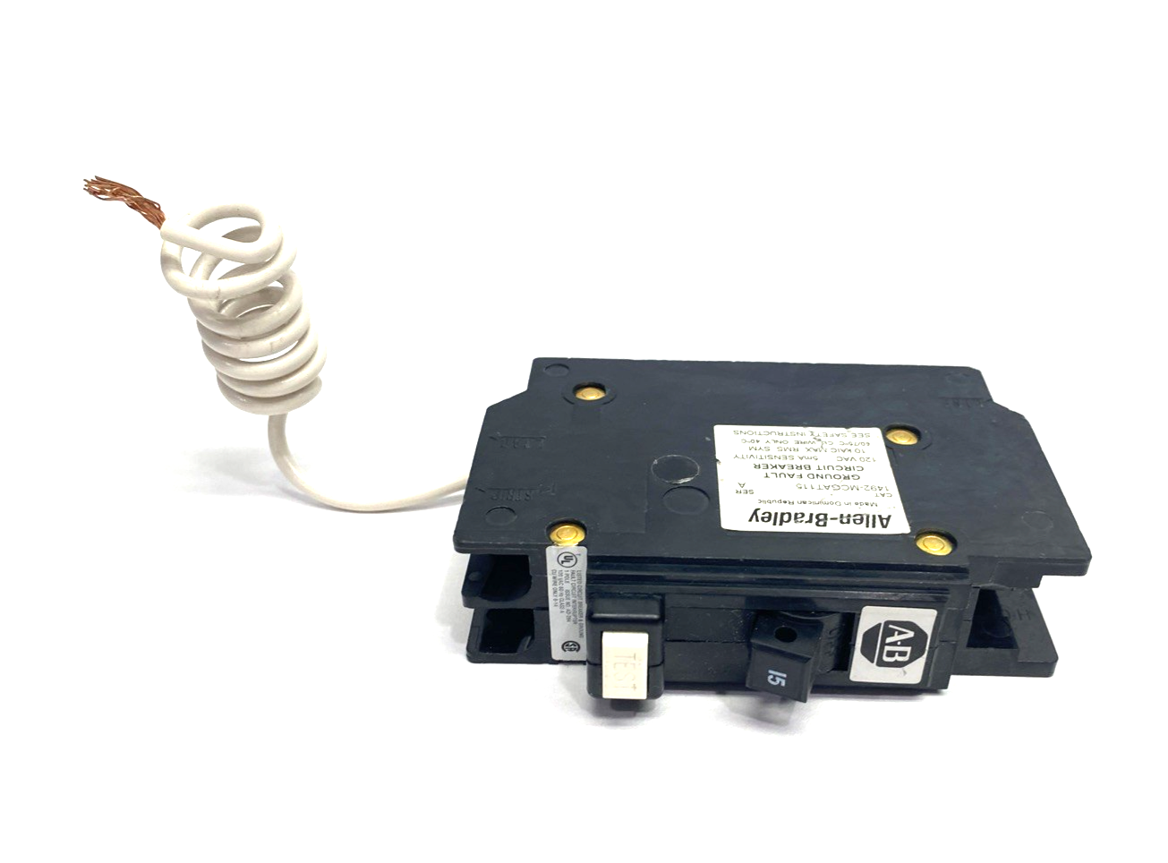 Allen Bradley 1492-MCGAT115 Ser. A Ground Fault Circuit Breaker 120VAC 15A 1P - Maverick Industrial Sales
