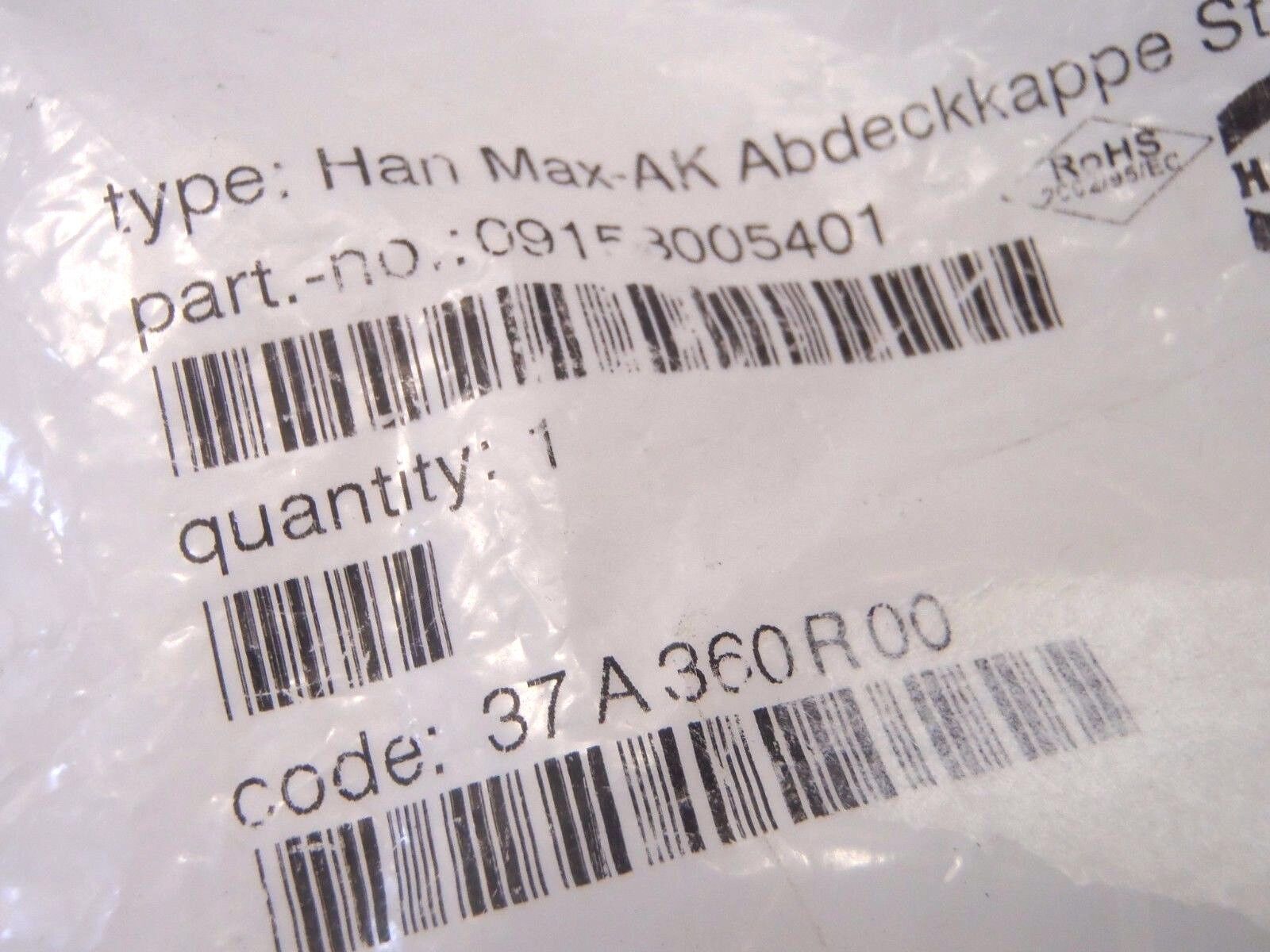 Harting 09153005401 Han Max-AK Abdeckkappe Stecks 37A360R00 - Maverick Industrial Sales