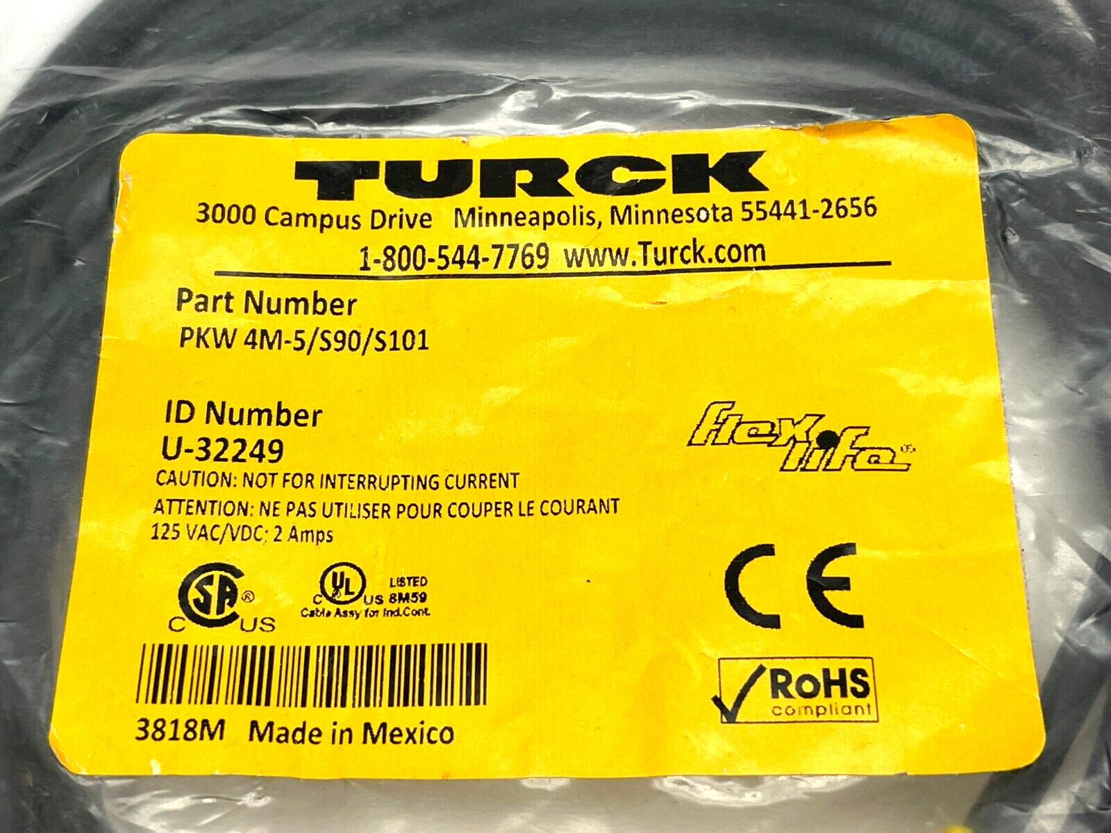 Turck PKW 4M-5/S90/S101 Single Ended Cordset 5m Length U-32249 - Maverick Industrial Sales