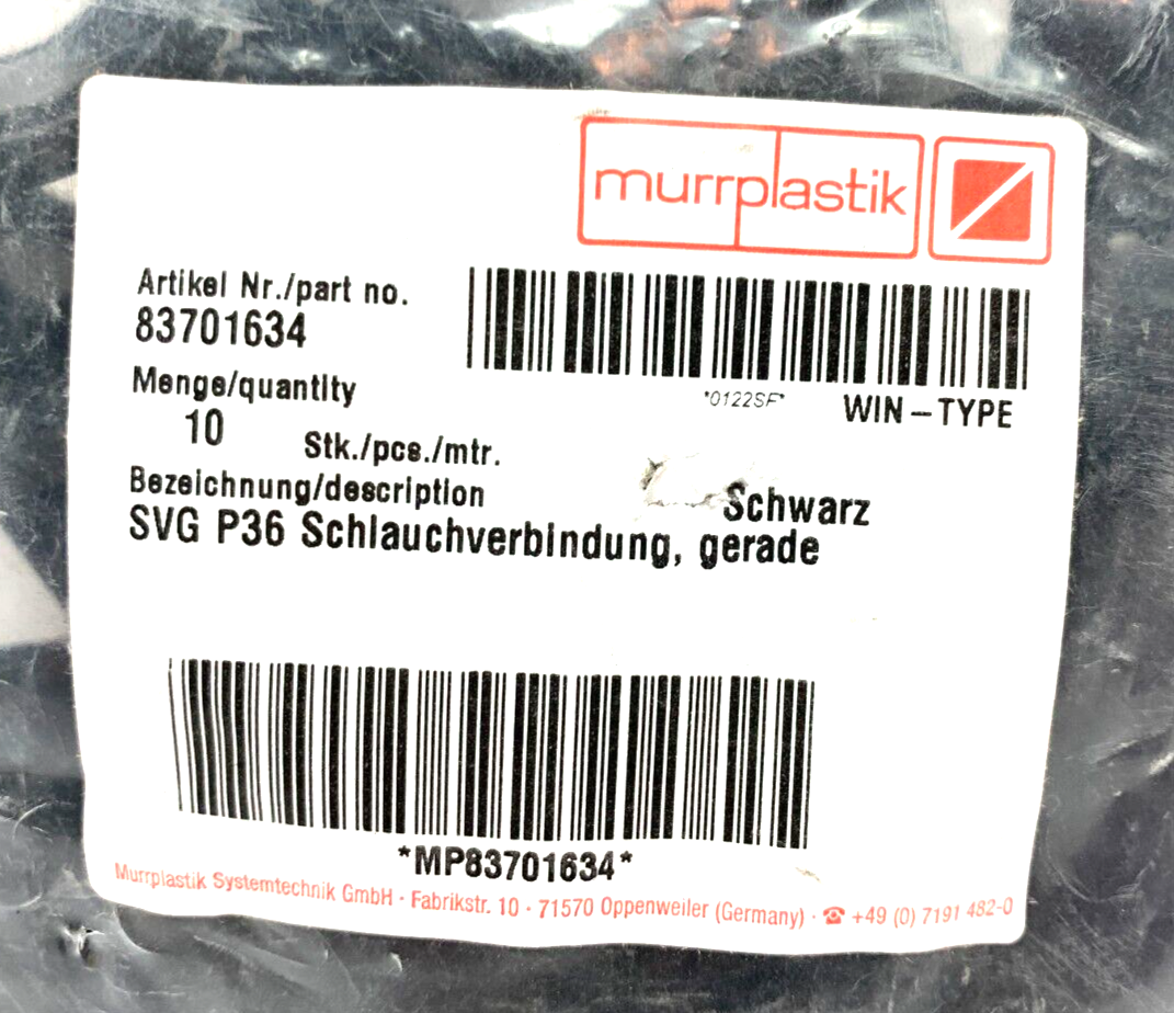 Murrplastik 83701634 SVG 36 Black Conduit Connector BAG OF 10 - Maverick Industrial Sales