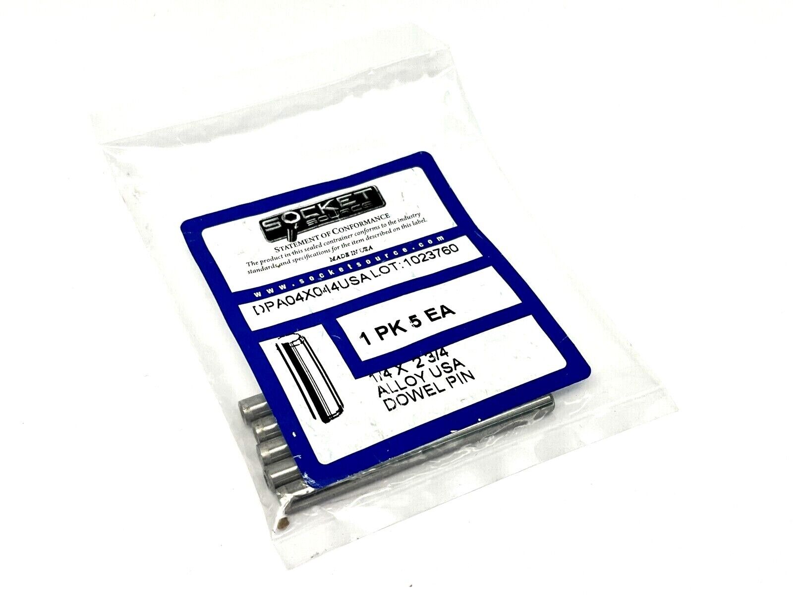 Socket Source DPA04X044USA Dowel Pin Alloy USA 1/4" X 2-3/4" PKG OF 5 - Maverick Industrial Sales