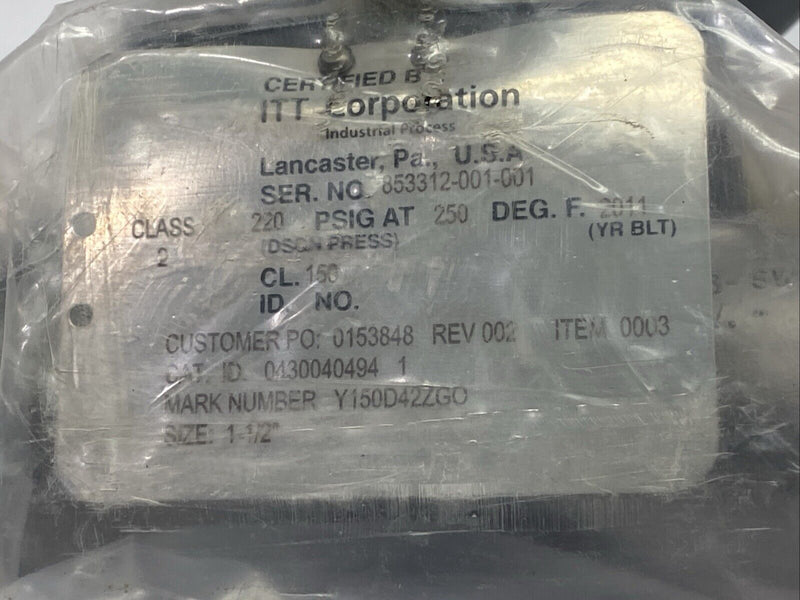 ITT 0430040494 Manual Diaphragm Valve 1-1/2" Y150D42ZGO - Maverick Industrial Sales