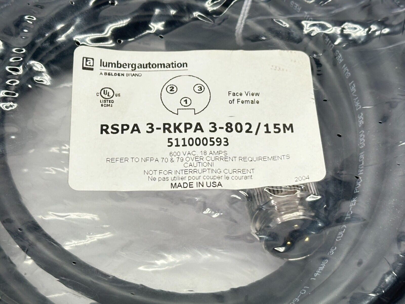 RSPA 3-RKPA 3-802/15M | Lumberg Automation Power Cable 15m 511000593 - New - Maverick Industrial Sales