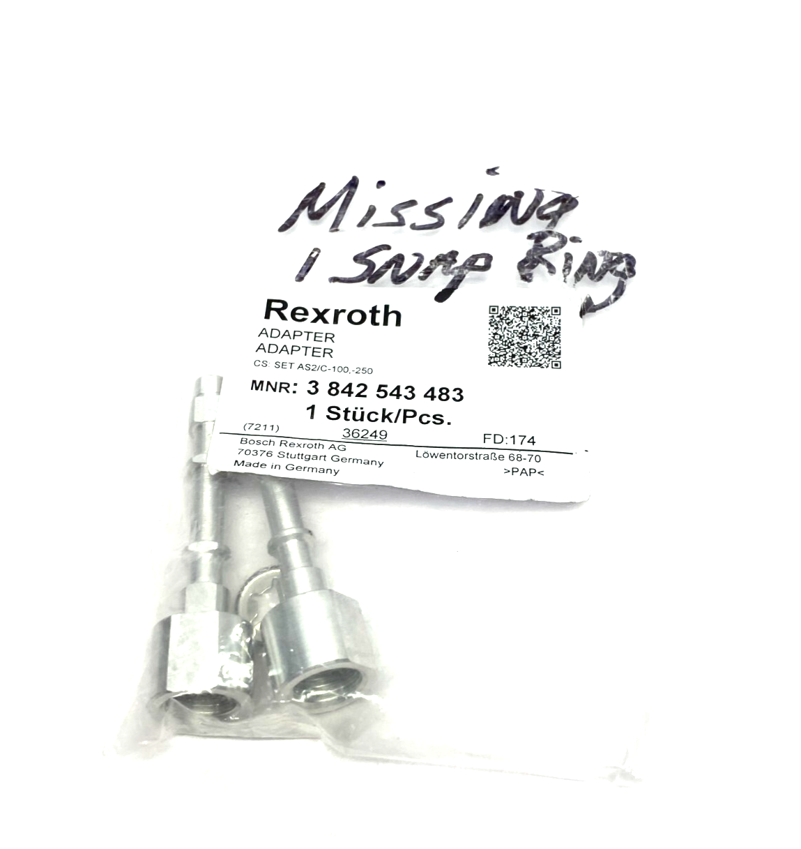 Bosch Rexroth 3842543483 Adapter Set CS: SET AS2/C-100,-250 MISSING SNAP RING - Maverick Industrial Sales