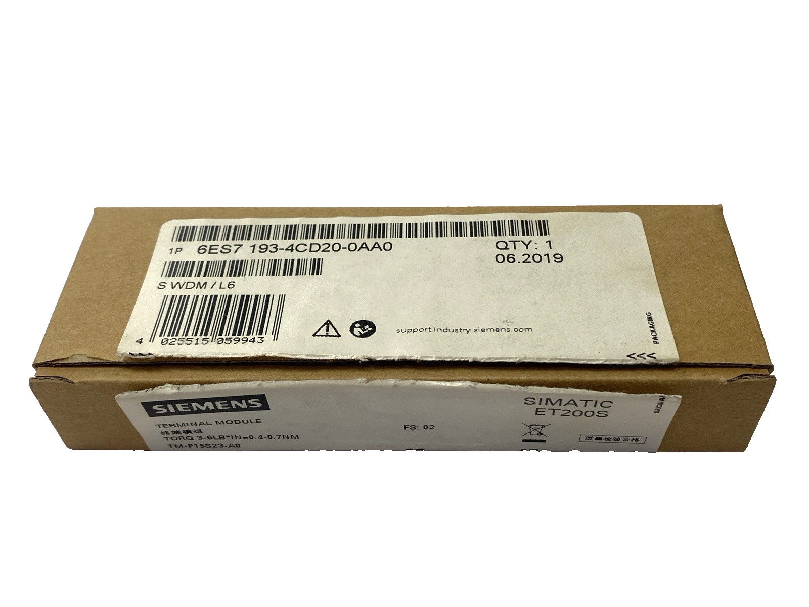 Siemens 6ES7 193-4CD20-0AA0 SIMATIC ET200S Terminal Module 15mm Width - Maverick Industrial Sales