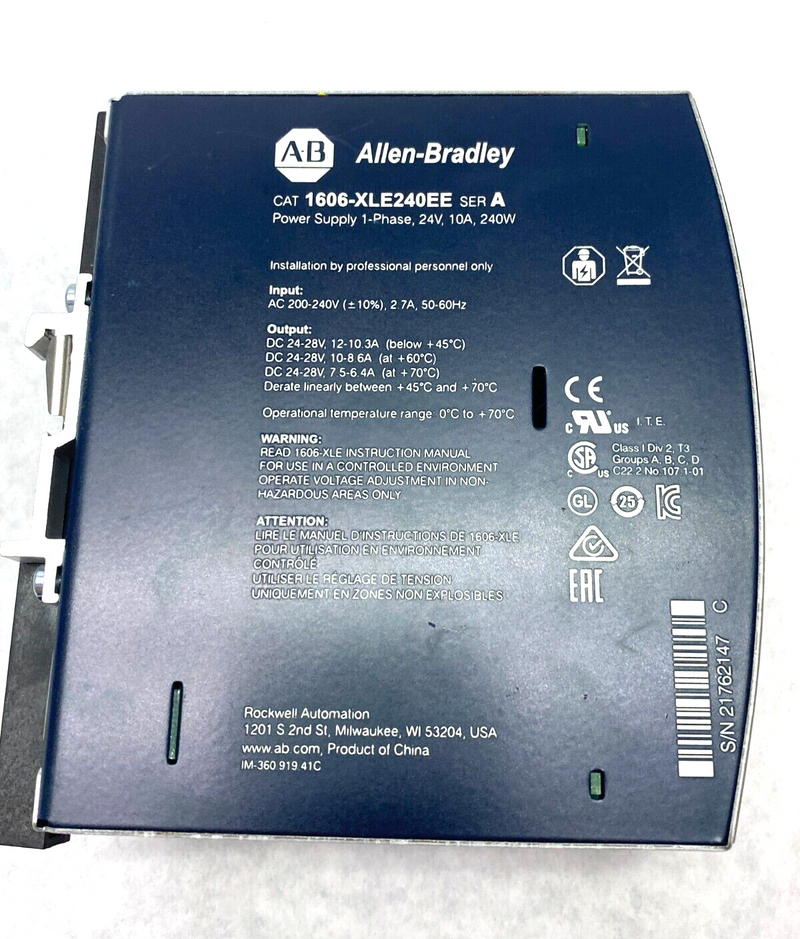 Allen Bradley 1606-XLE240EE Ser. A 1-Phase Power Supply 24V 10A 240W - Maverick Industrial Sales