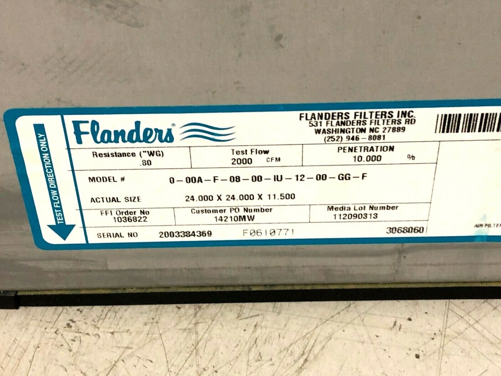 Flanders 0-00A-F-08-00-IU-12-00-GG-F Air Filter 24" x 24" x 11.5" 2000 CFM - Maverick Industrial Sales