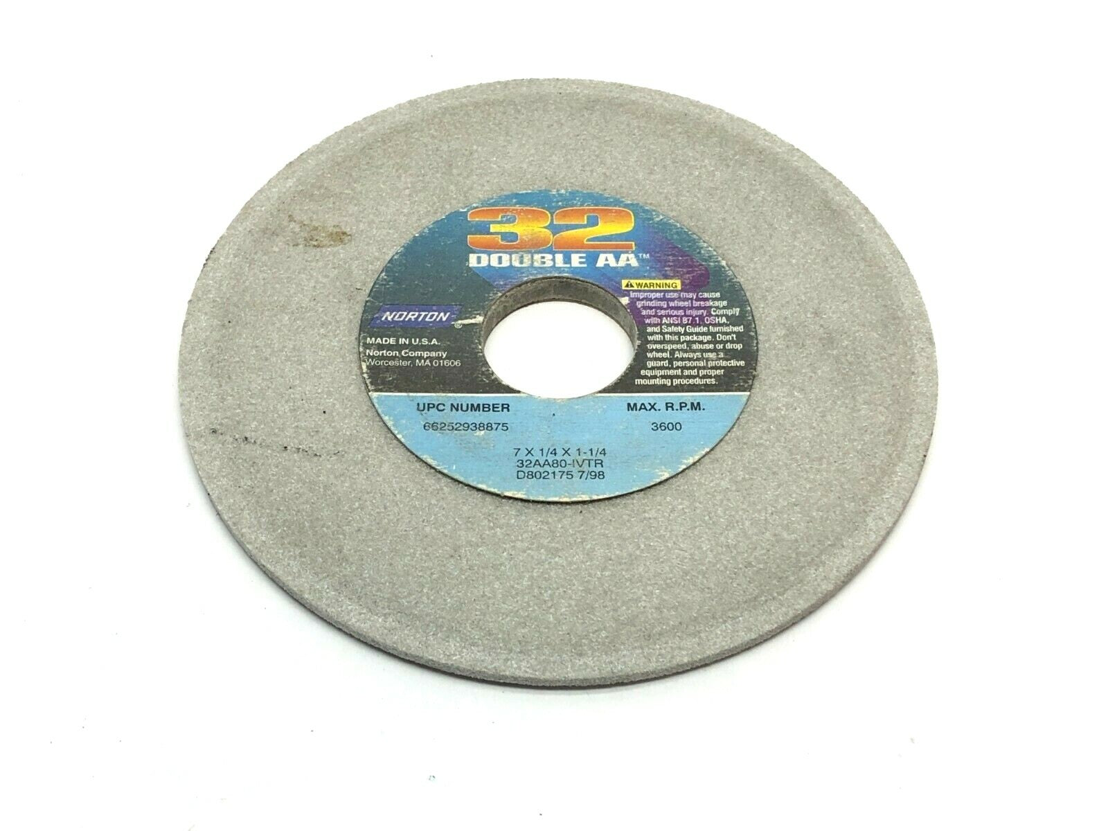 Norton 32AA80-IVTR Grinding Wheels 1-1/4" Bore 3600 RPM LOT OF 5 - Maverick Industrial Sales
