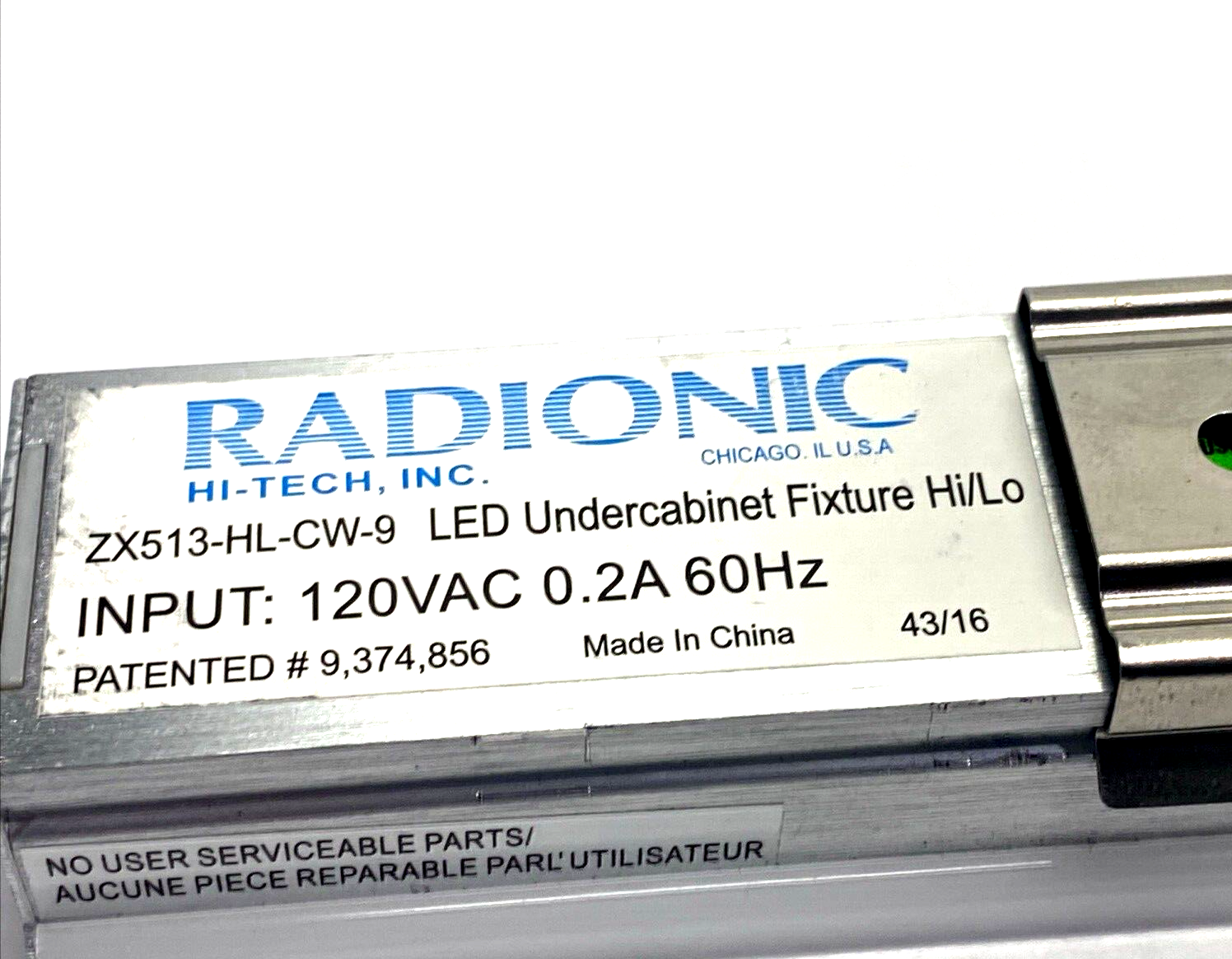 Radionic ZX513-HL-CW-9 LED Undercabinet Fixture/Strip Light Hi/Lo 120VAC 0.2A - Maverick Industrial Sales