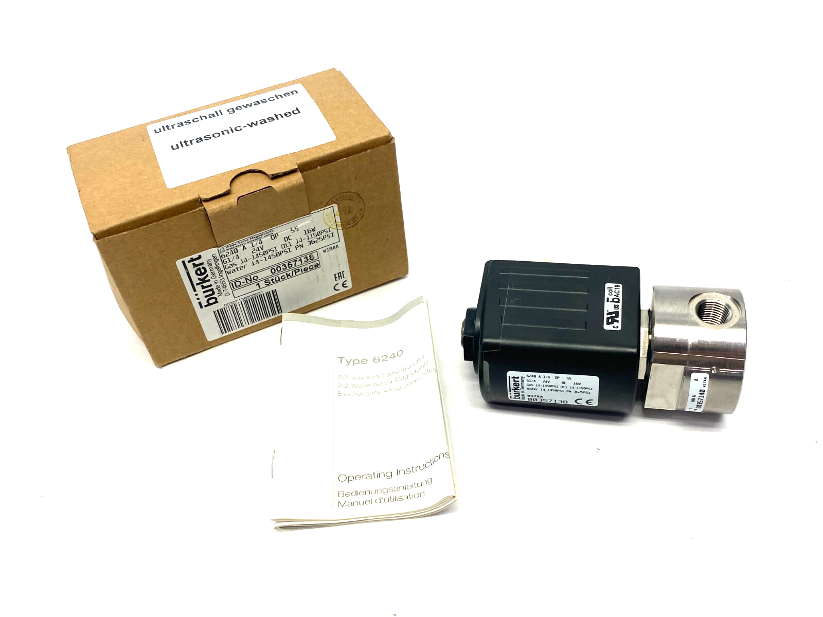 Bürkert 357138 2/2-Way Servo Solenoid Valve 6240 A 1/4 DP SS 24VDC 16W - Maverick Industrial Sales