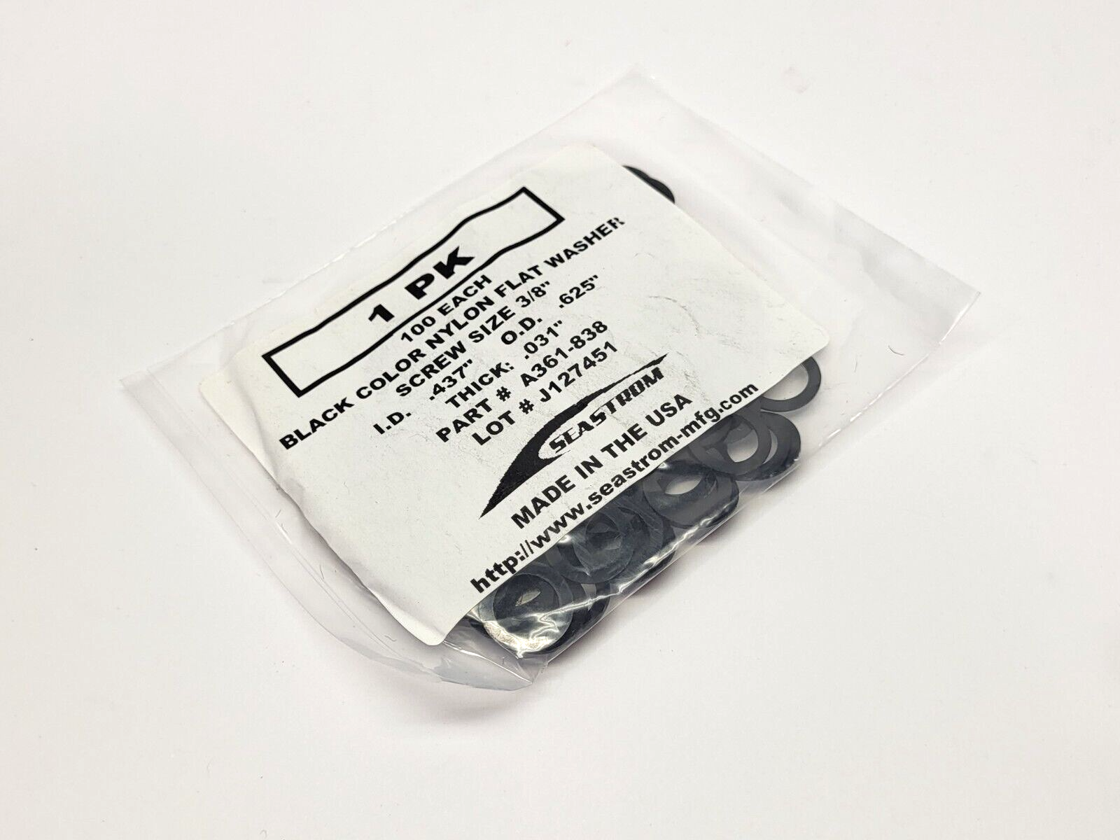 Seastrom A361-838 Nylon Flat Washer 3/8" PACKAGE OF 100 - Maverick Industrial Sales