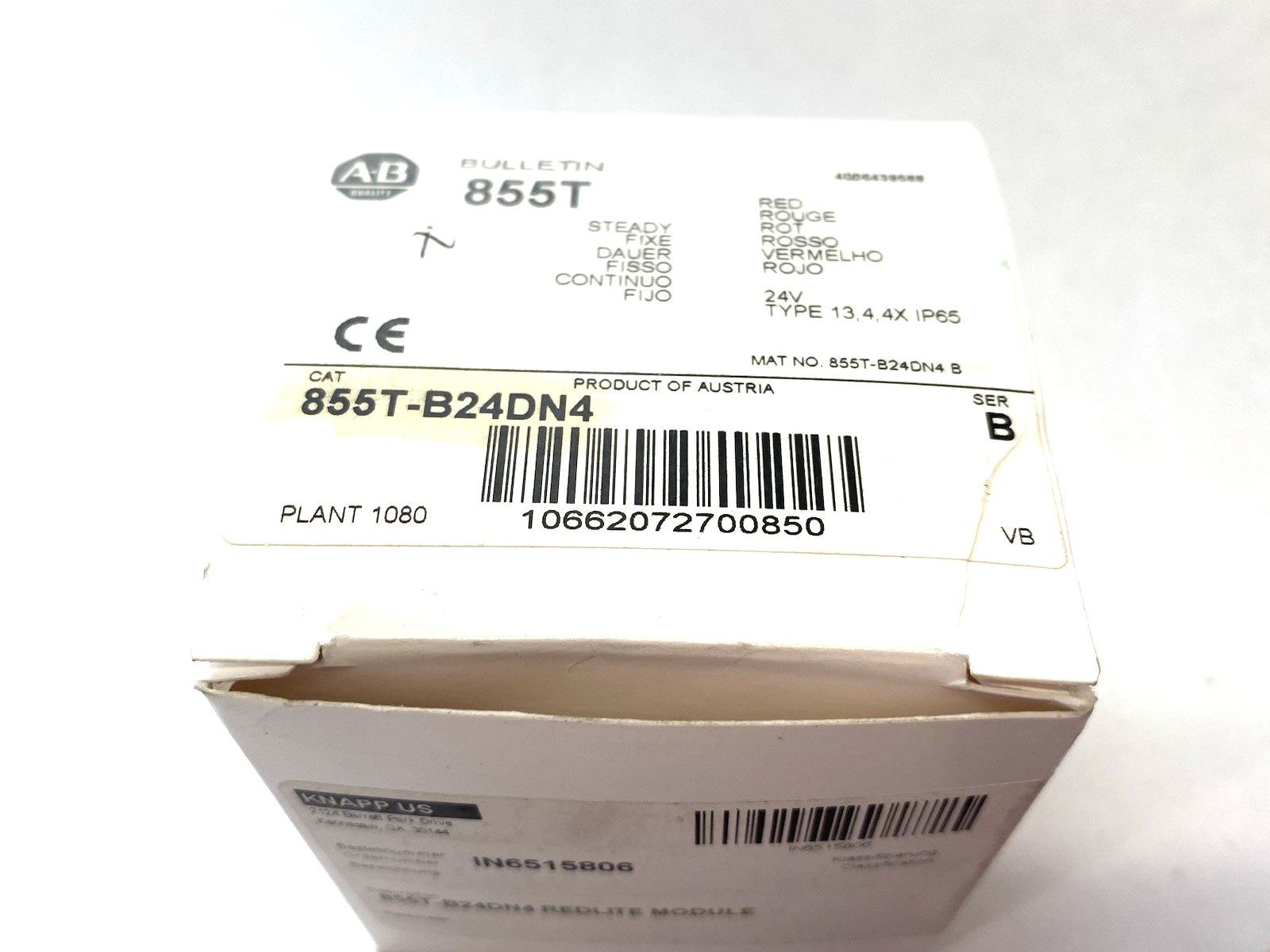 Allen Bradley 855T-B24DN4 Ser. B Steady Red Incandescent Stack Light 70mm 24V - Maverick Industrial Sales