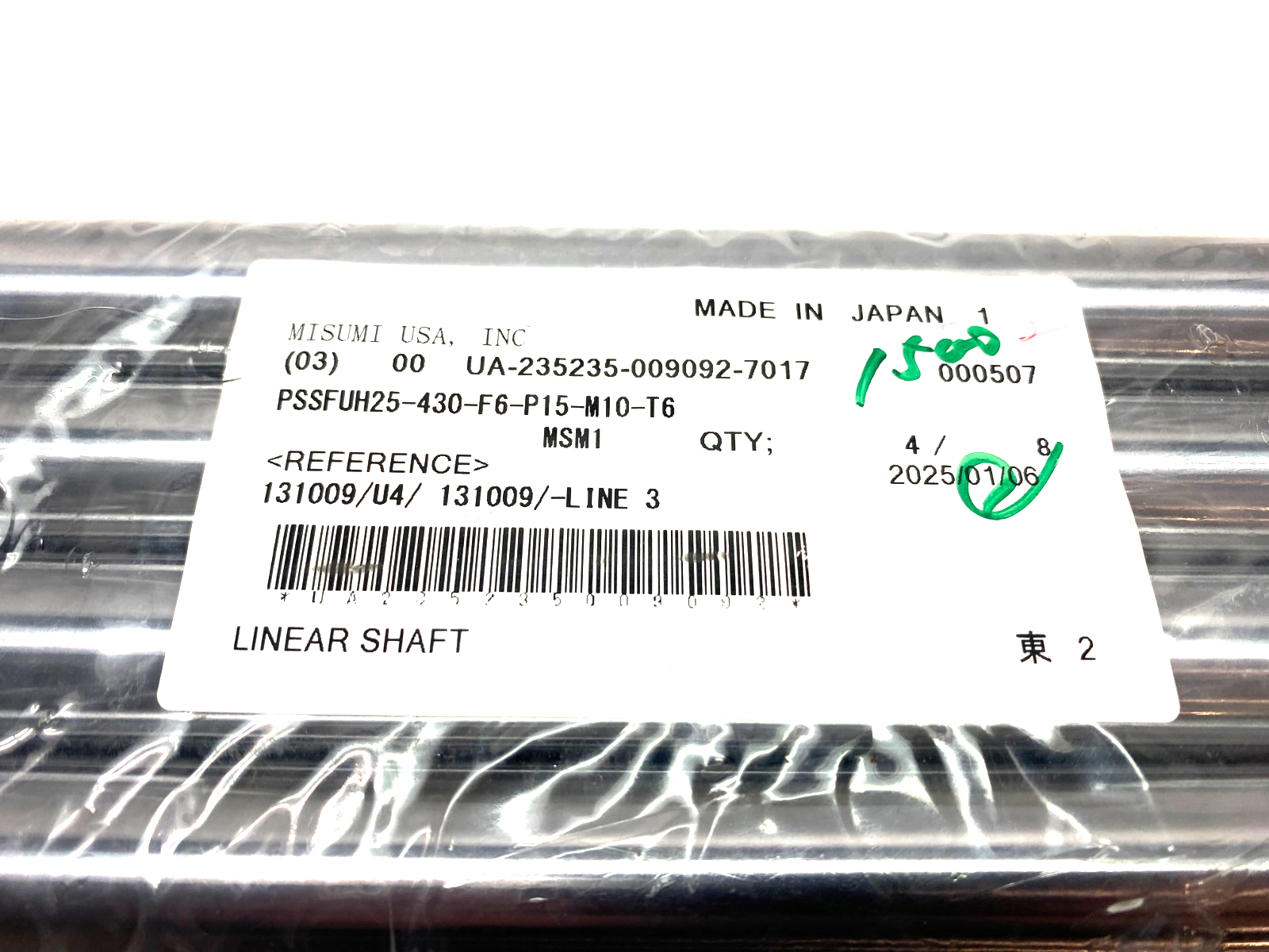 PSSFUH25-430-F6-P15-M10-T6 | MiSUMi Precision Linear Shaft, Stepped Ends PKG OF 4 - New - Maverick Industrial Sales