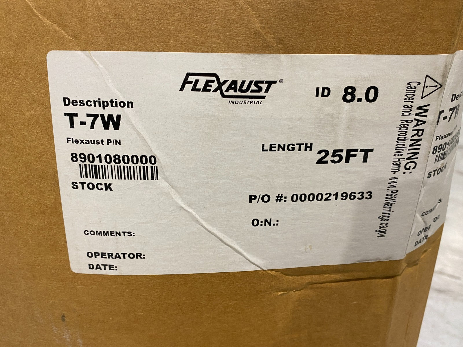 Flexaust 8901080000 Flexible Air Hose 8" ID Exhaust Tubing T-7W, 25 FOOT BOX - Maverick Industrial Sales