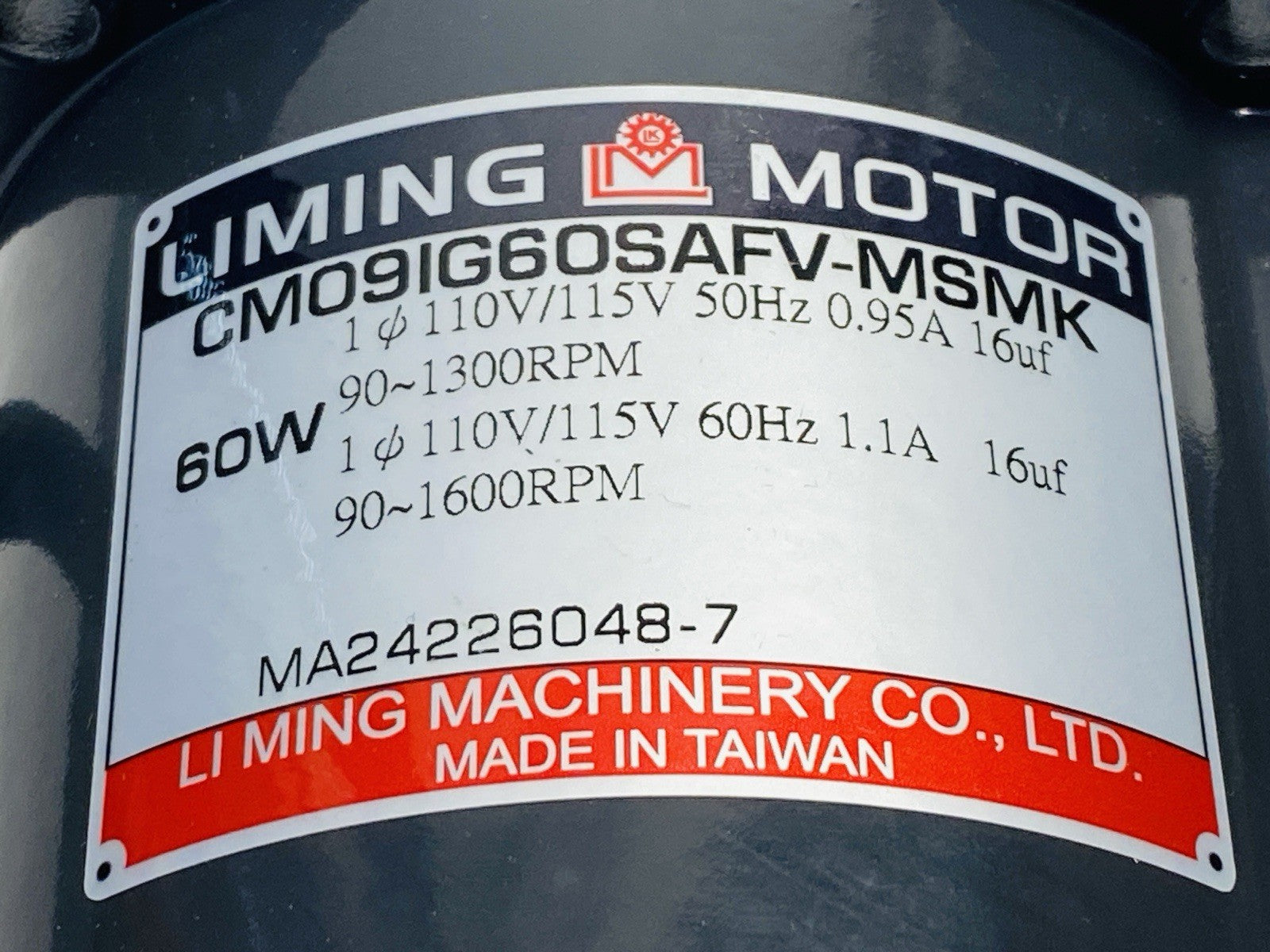 LIMING Motor CM091G60SAFV-MSMK Motor 60W w/ SCU-SA60W-MSMK Variable Controller - Maverick Industrial Sales