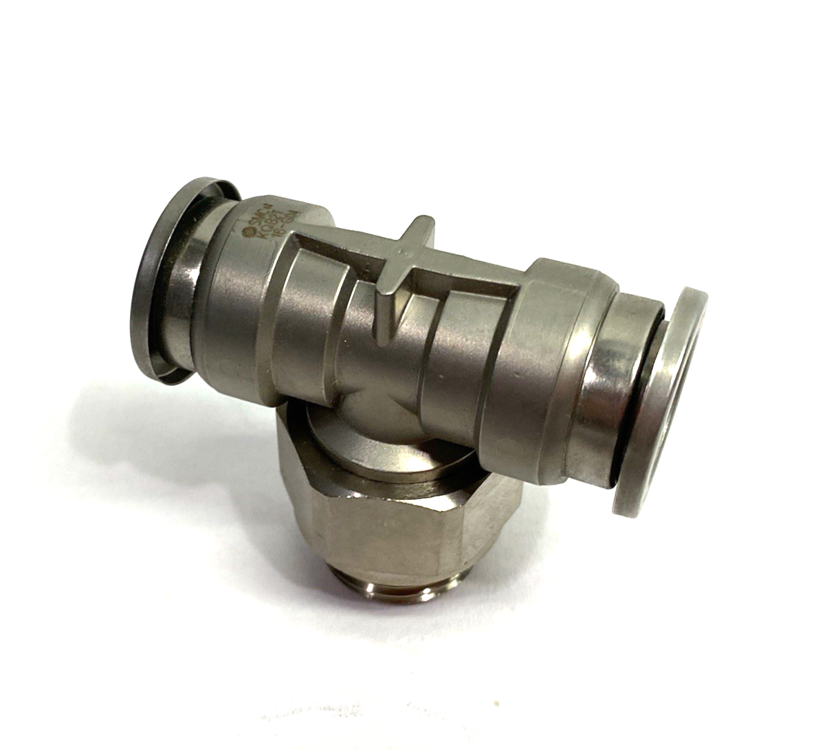 KQB2T16-G04 | SMC Metal Branch Tee Swivel Fitting 16mm OD Tube - New – Open box - Maverick Industrial Sales