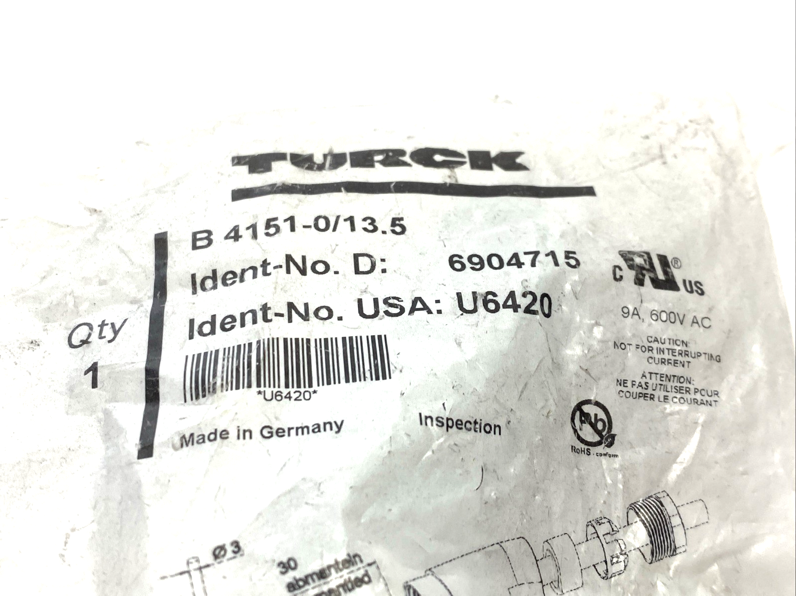 Turck B 4151-0/13.5 Field Wireable Connector 7/8” Female 5-Pin U6420 - Maverick Industrial Sales