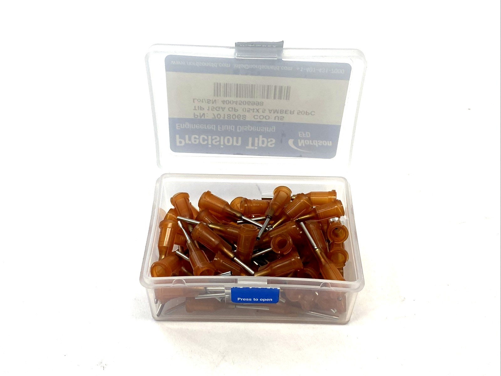 Nordson EFD 7018068 Precision Dispense Tip 15GA GP 0.054" x 0.5" Amber 50-PACK - Maverick Industrial Sales