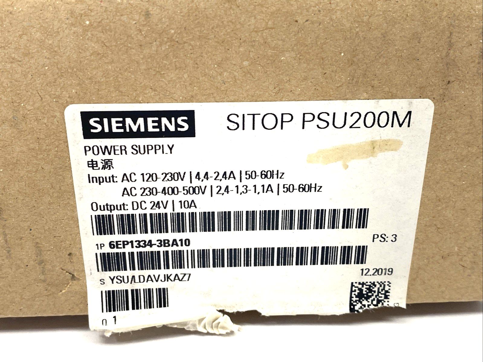 Siemens 6EP1334-3BA10 SITOP PSU200M Power Supply 120/230-500VAC 24VDC 10A - Maverick Industrial Sales